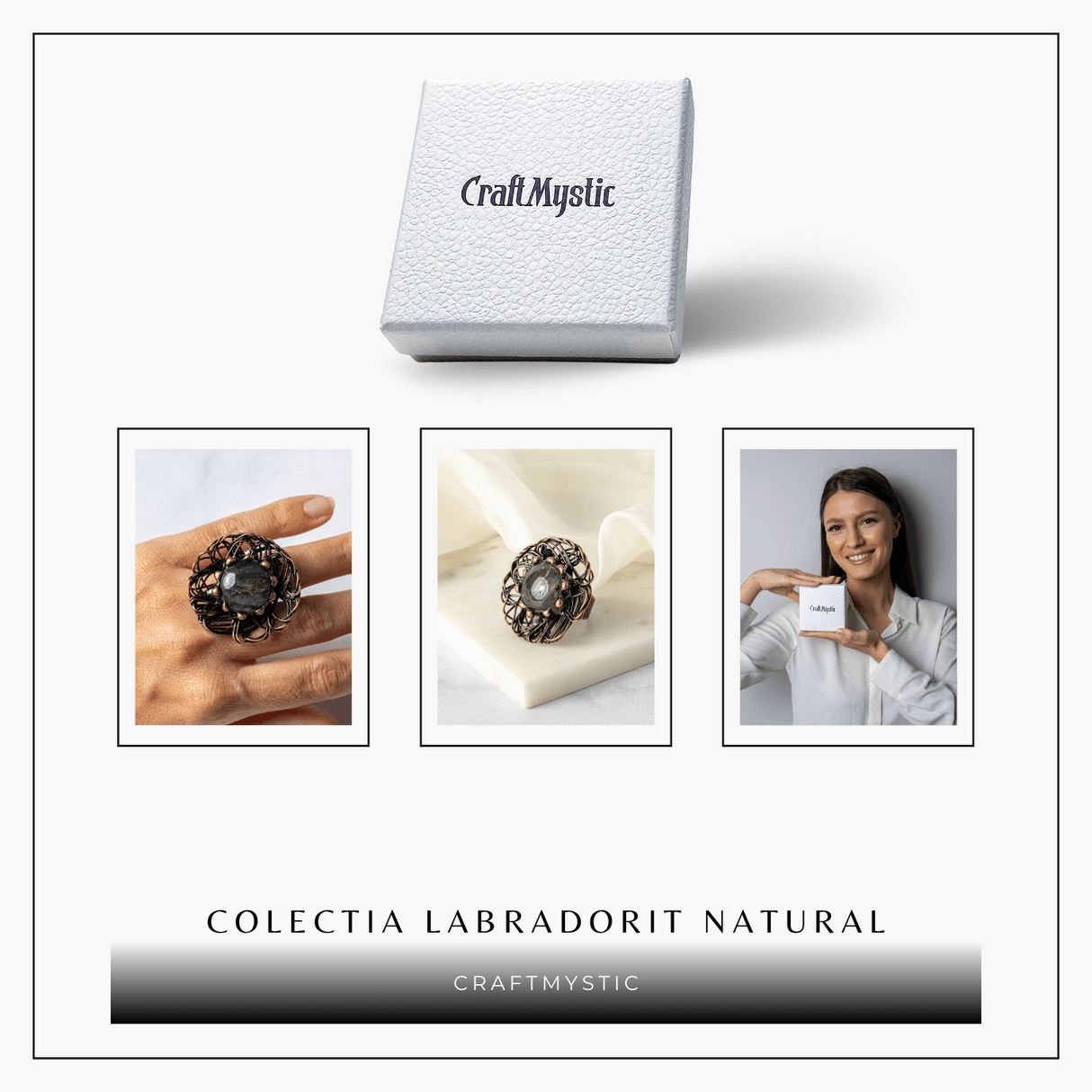 Inel Floral din Cupru cu Labradorit Natural - Talisman al Transformarii si Protectiei Interioare
