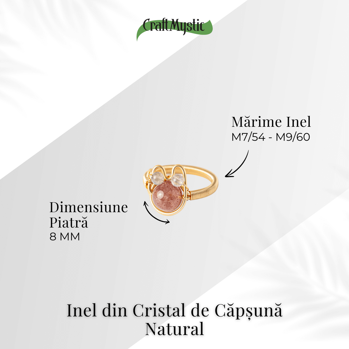 Inel cu Cristal de Capsuna Natural si Cupru - Simbol al Vitalitatii si Bucuriei Interioare