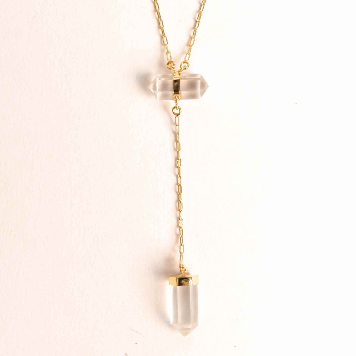 Colier Turnulet din Dublu Cuart de Stanca - Claritate Mentala si Protectie Energetica - Argint 925 Placat cu Aur 18K