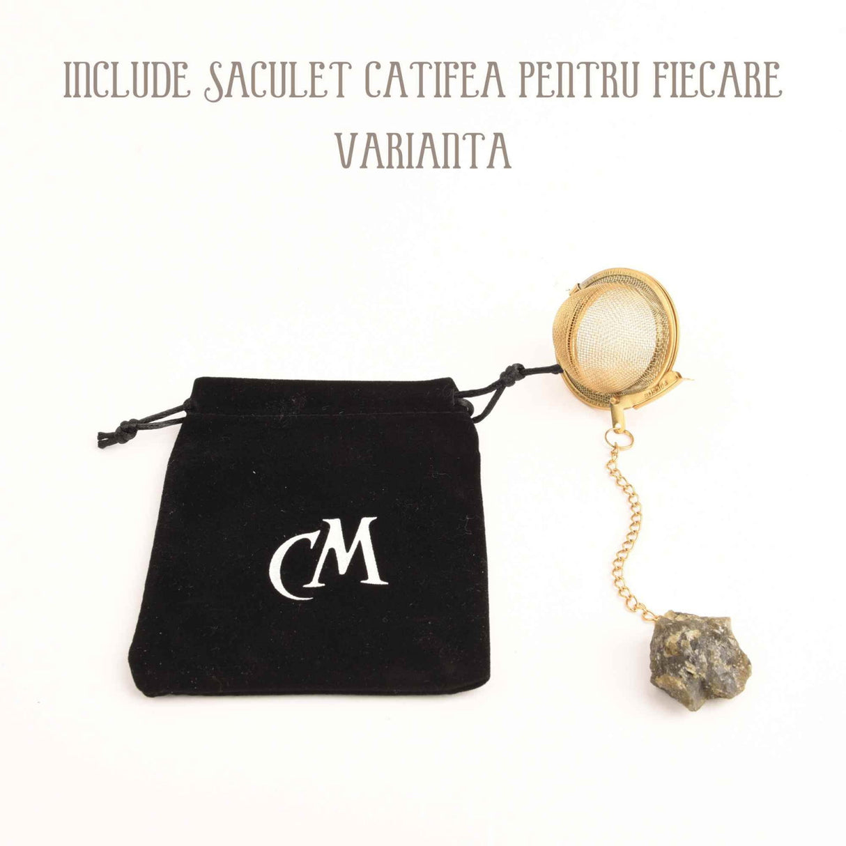 Infuzor ceai din otel inox cu piatra semipretioasa Labradorit de 2 cm - Cristale vindecatoare tematica feng shui