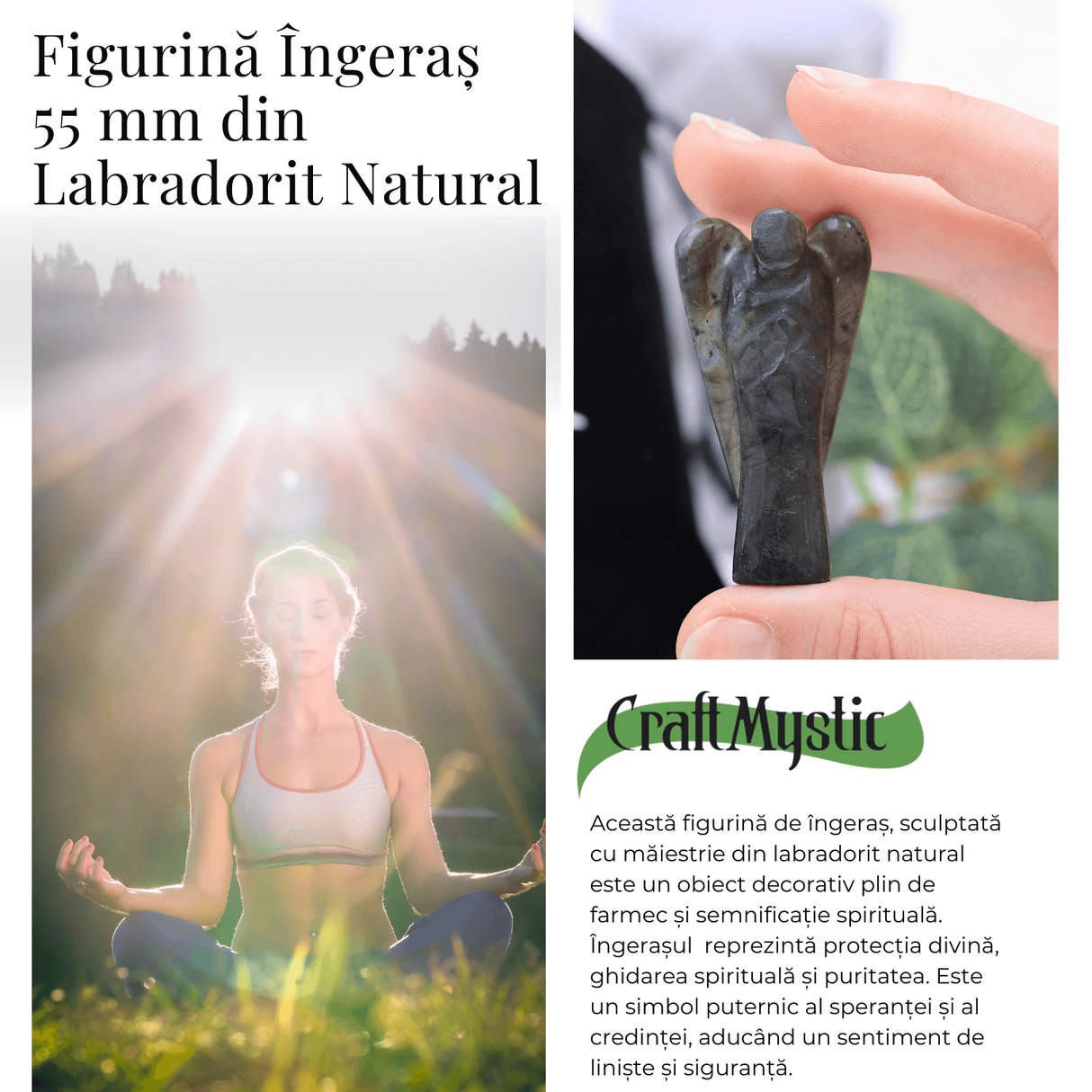 Figurina Inger 55mm din Labradorit Sculptat Manual - Protectie si Liniste