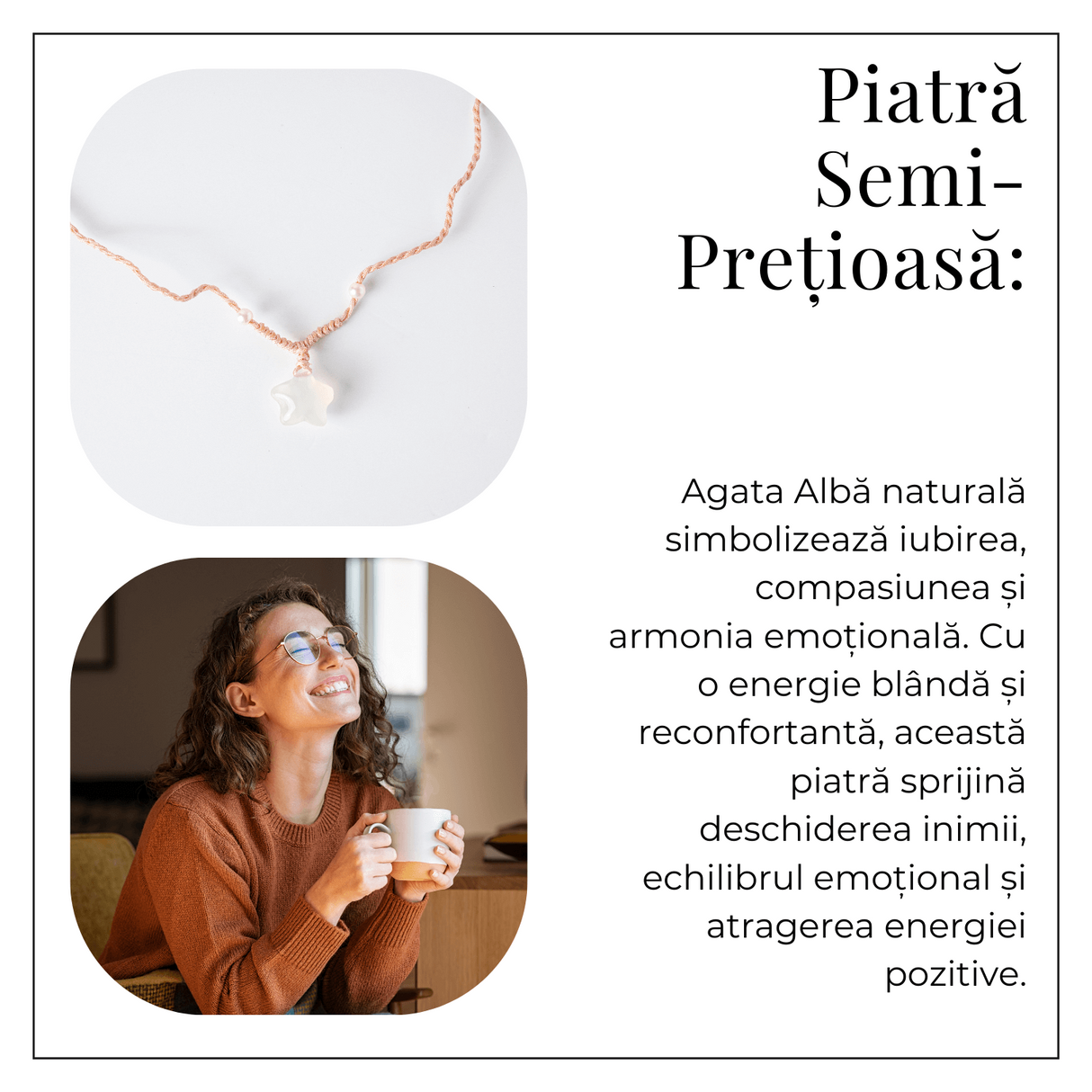 Pace si Armonie - Colier Stea din Agata Alba Natural