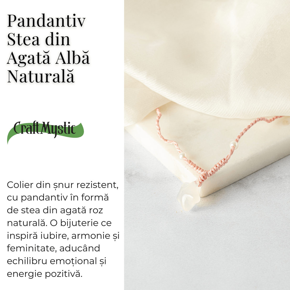 Pace si Armonie - Colier Stea din Agata Alba Natural