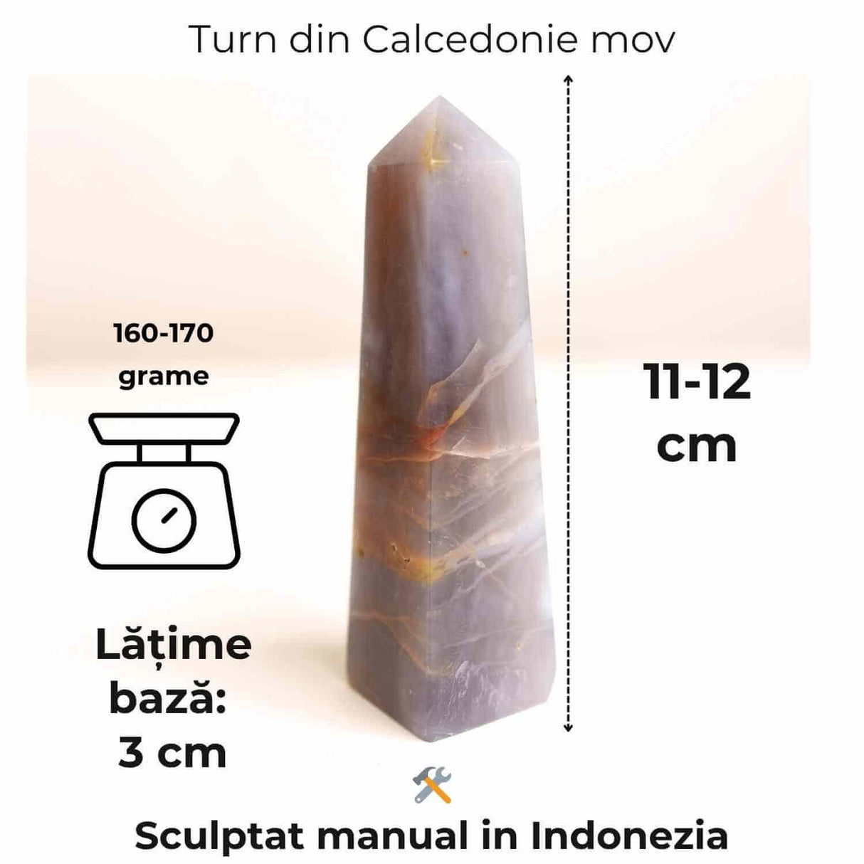 Turn din Calcedonie Mov 10-11 cm - Claritate in ganduri, liniste in suflet