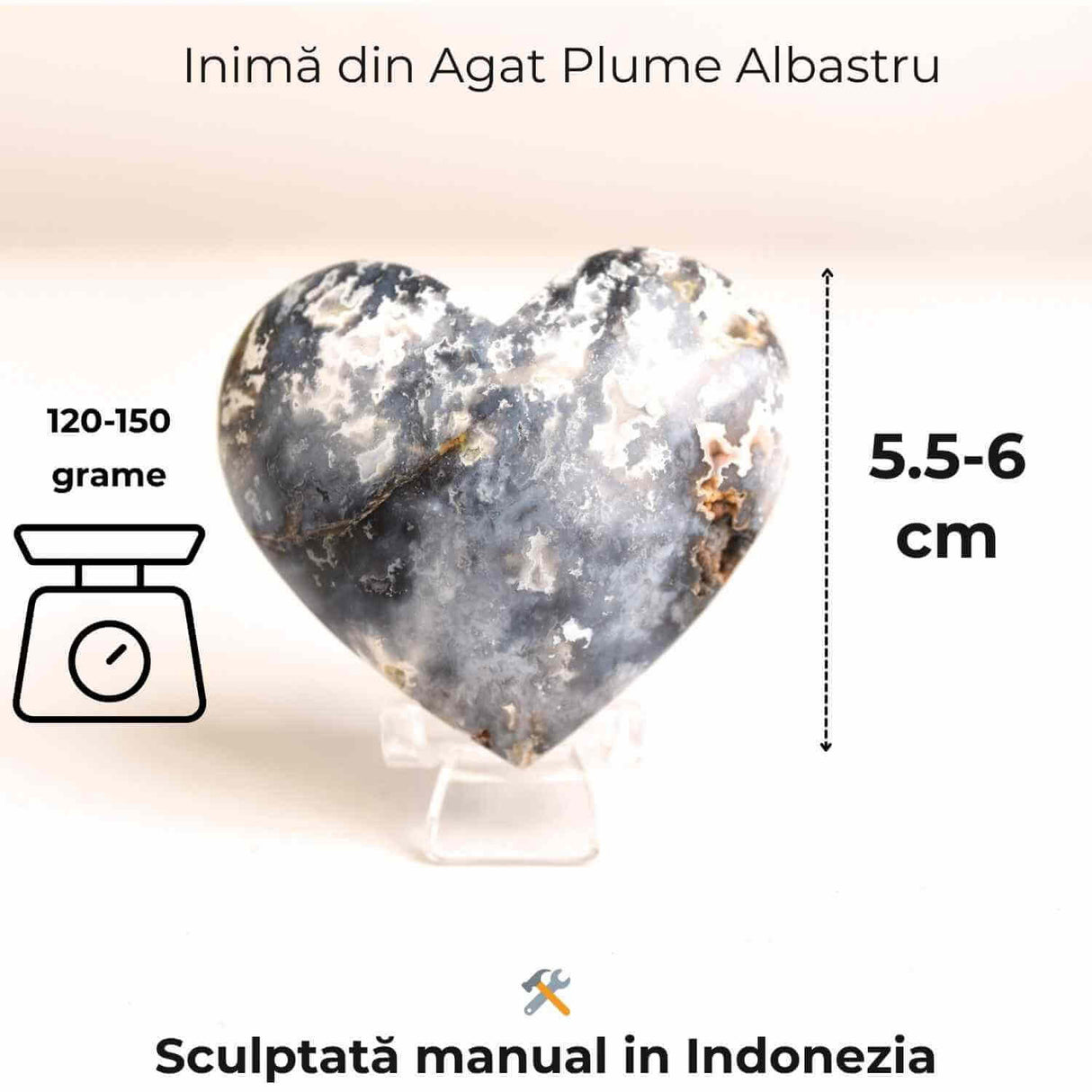 Inima din Agat Blue Plume – Vindecare si pace in palma ta