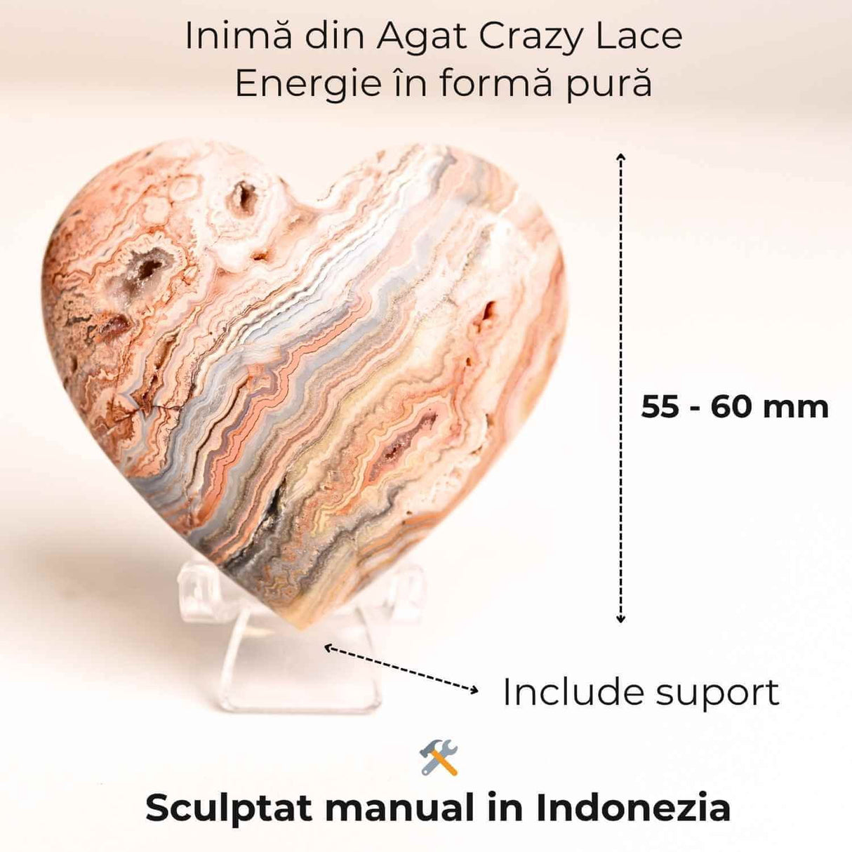 Inima din Crazy Lace Agat - Energie, Echilibru si Vitalitate