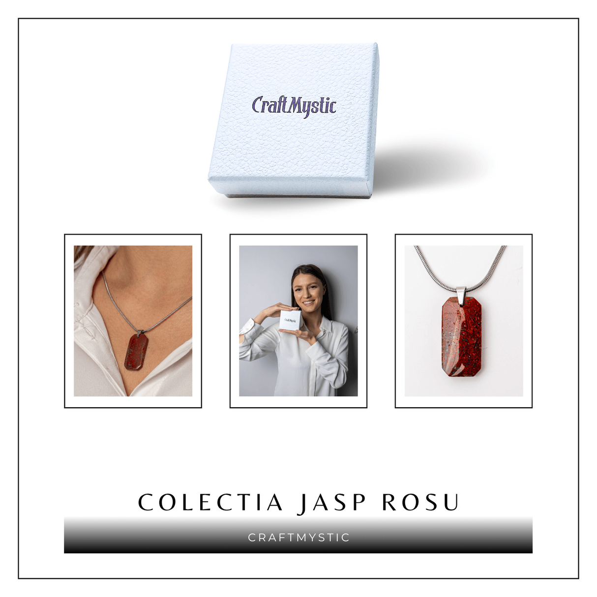 Colier Titanium cu Jasp Rosu Natural Dreptunghiular - Forta Interioara si Protectie Energetica