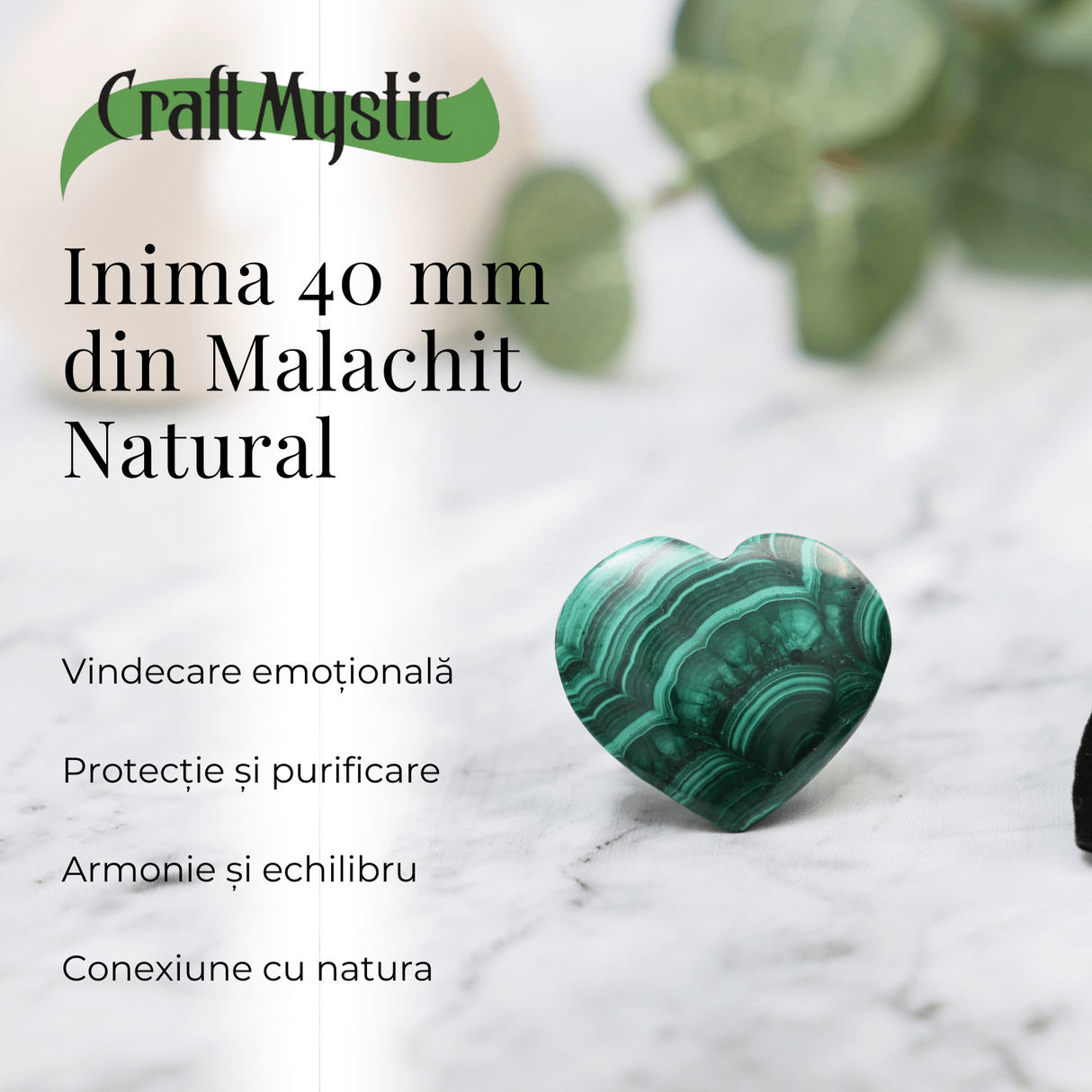 Inima de Malachit Natural 40mm - Puterea Vindecătoare la Îndemâna Ta