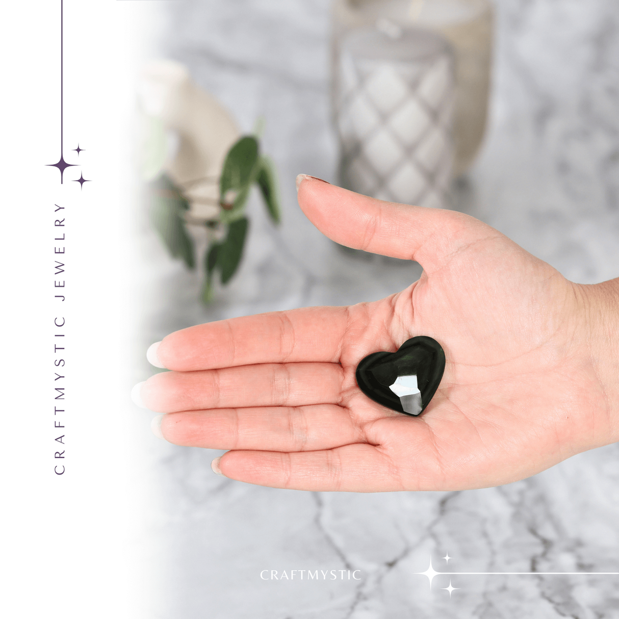 Inimioara Decorativa 30 mm din Obsidian Negru Curcubeu Fatetat Mexican