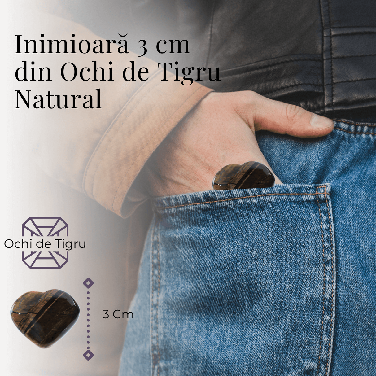 Inima Sculptata Manual de 30mm din Ochi de Tigru - Protectie si Curaj