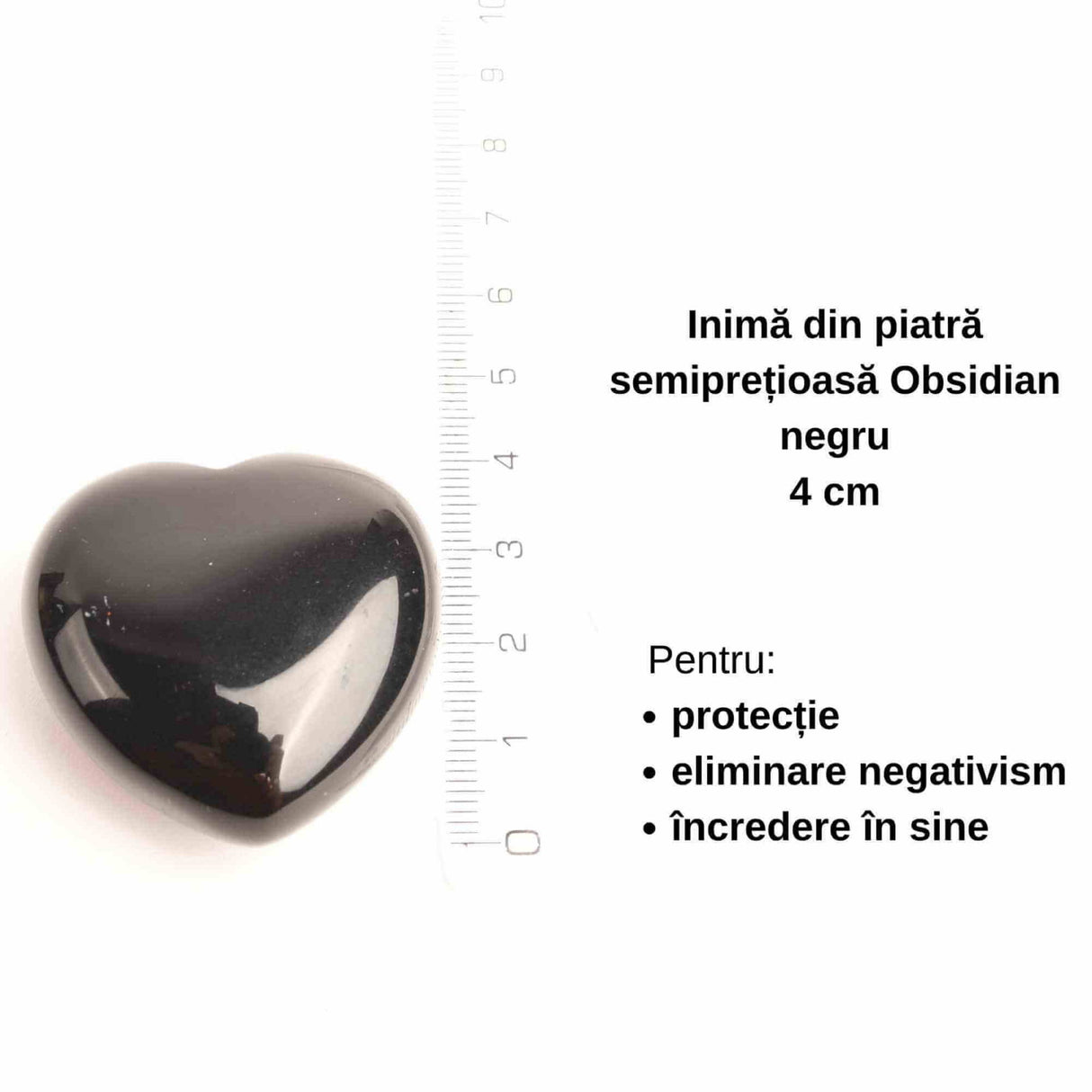 Inimioara cristal Obsidian Negru 4 cm si saculet satin inclus - pentru protectie, stabilitate si armonie