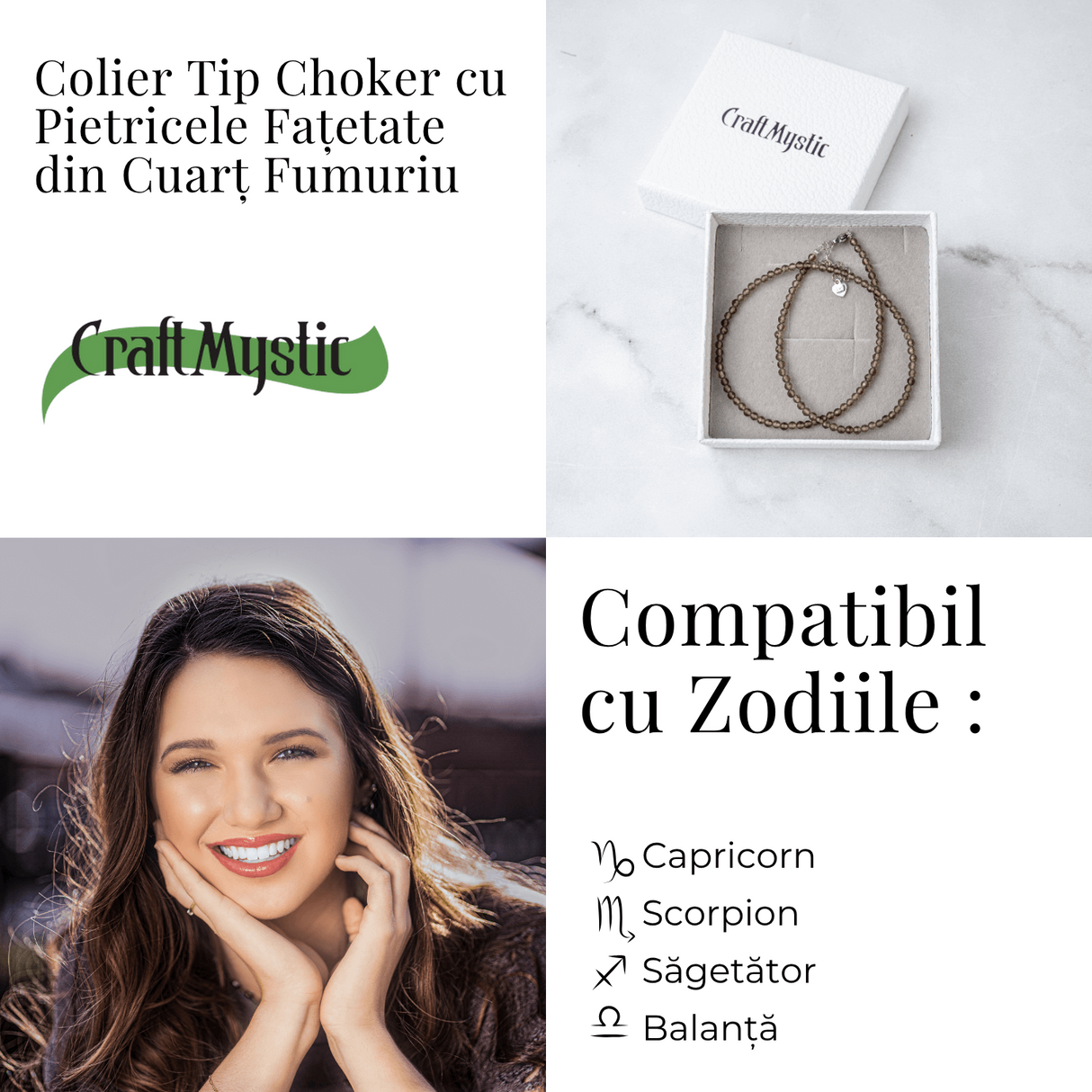 Colier cu Cuart Fumuriu Fatetat - Protectie, Claritate si Echilibru Emotional