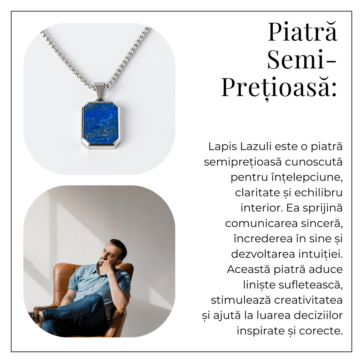 Colier din Otel Inoxidabil cu Lapis Lazuli Natural - Claritate si Armonie Interioara