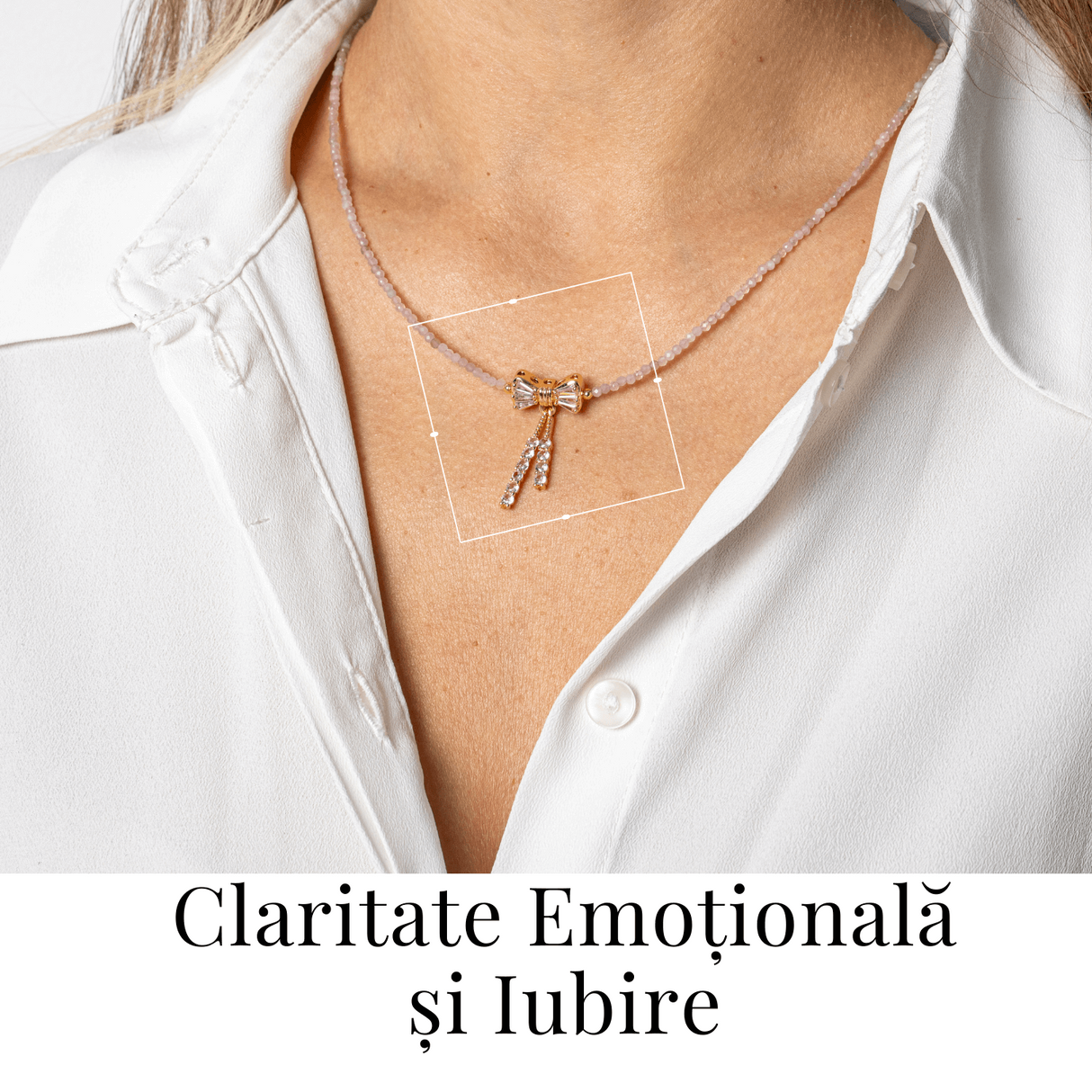 Iubire si Delicatețe - Colier din Cuart Roz Fatetat cu Fundita