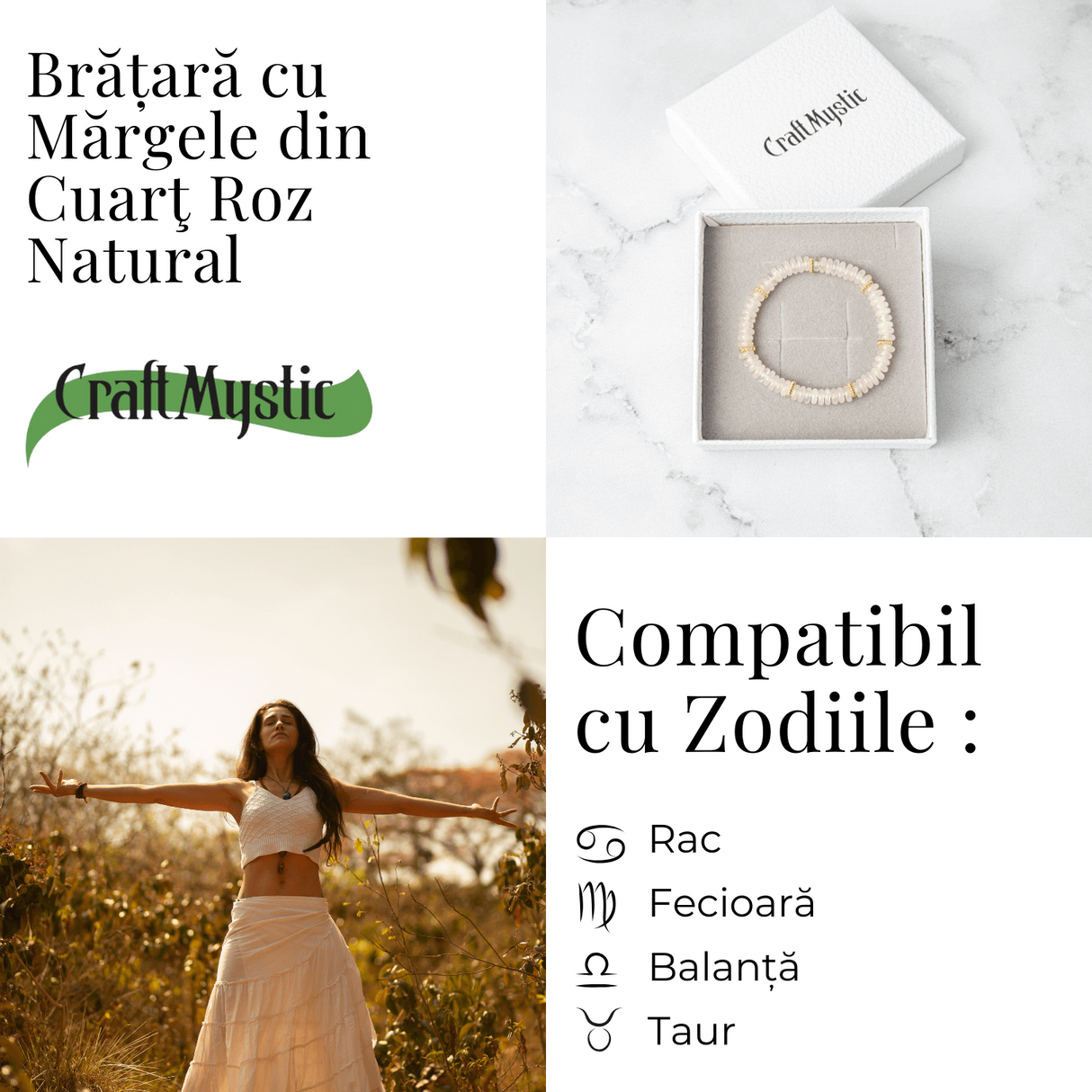 Iubire si Armonie - Bratara din Cuart Roz Natural