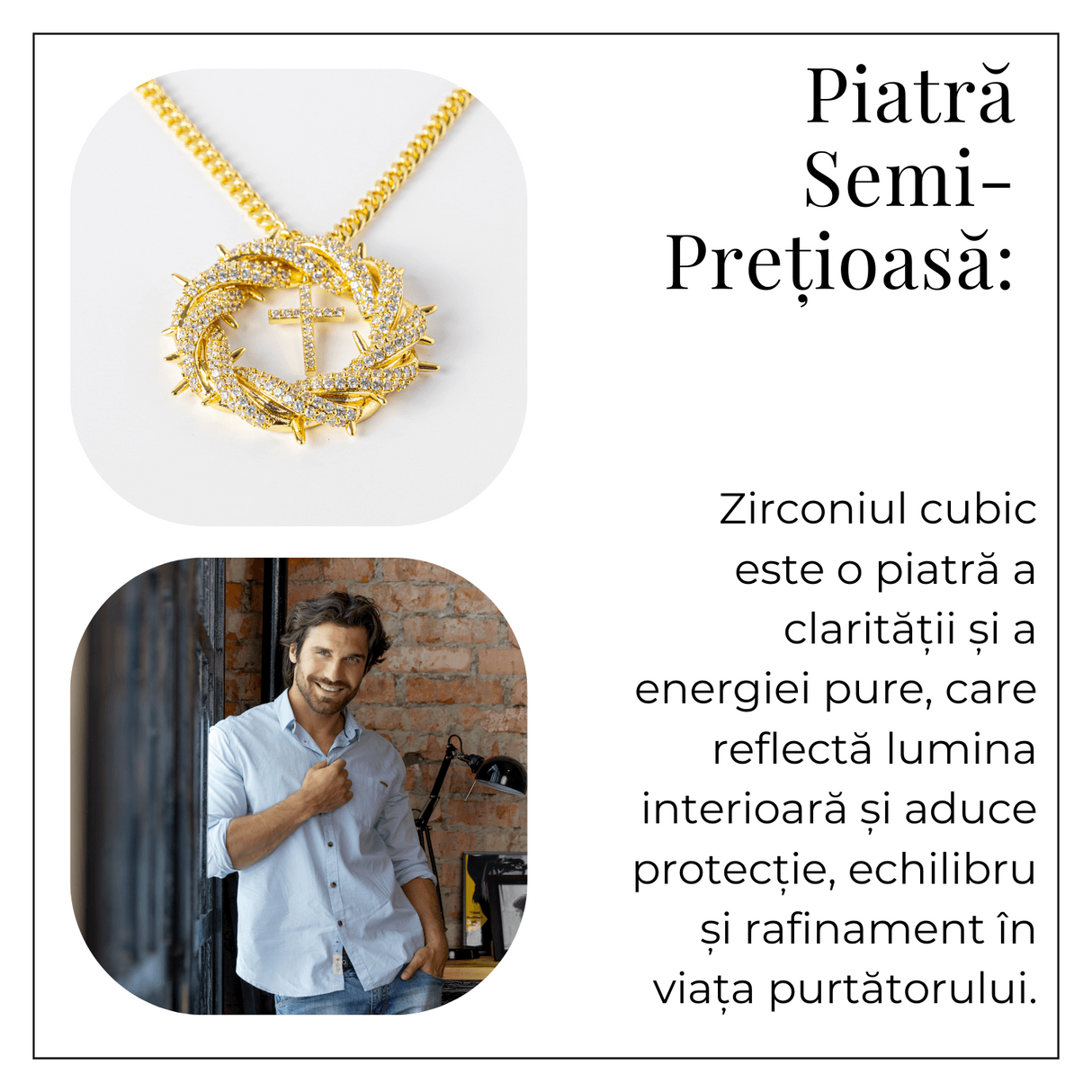 Credinta si Protectie - Colier Cruce cu Zirconiu si Coroana Circulara, Placat Auriu