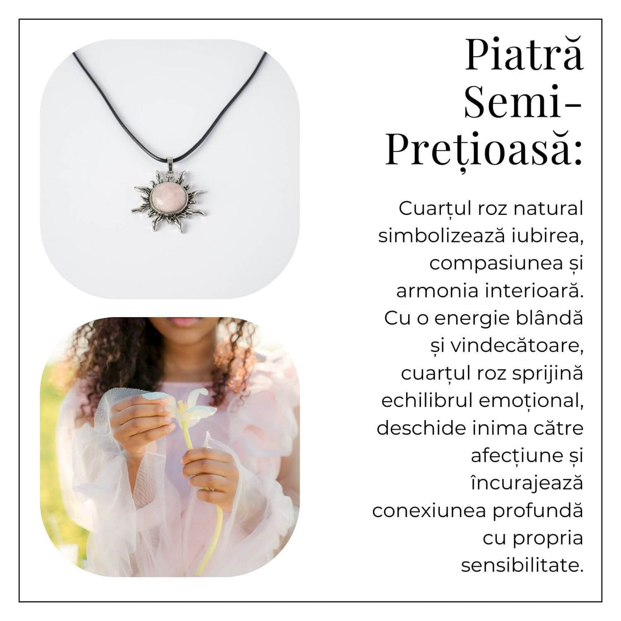 Iubire si Armonie - Colier Soare cu Cuart Roz Natural