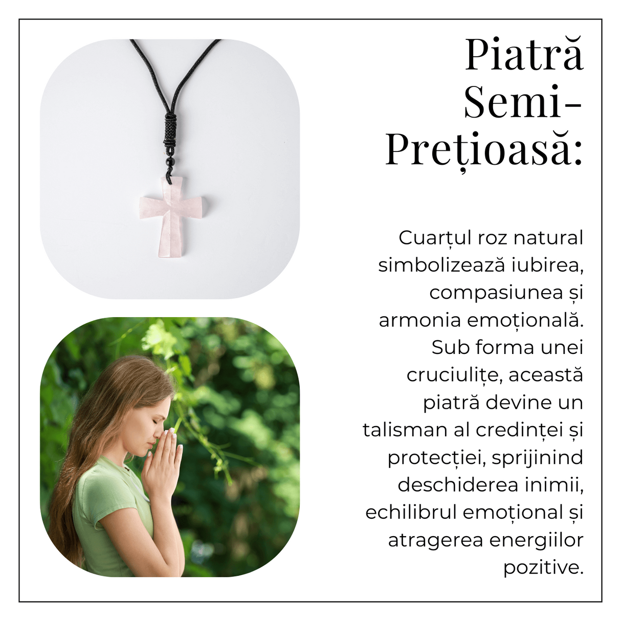 Iubire si Armonie - Colier Cruce din Cuart Roz Natural