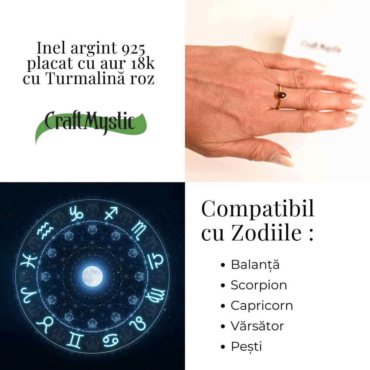 Inel argint 925 placat cu aur 18k cu turmalina roz ovala - piatra iubirii, armoniei si compasiunii