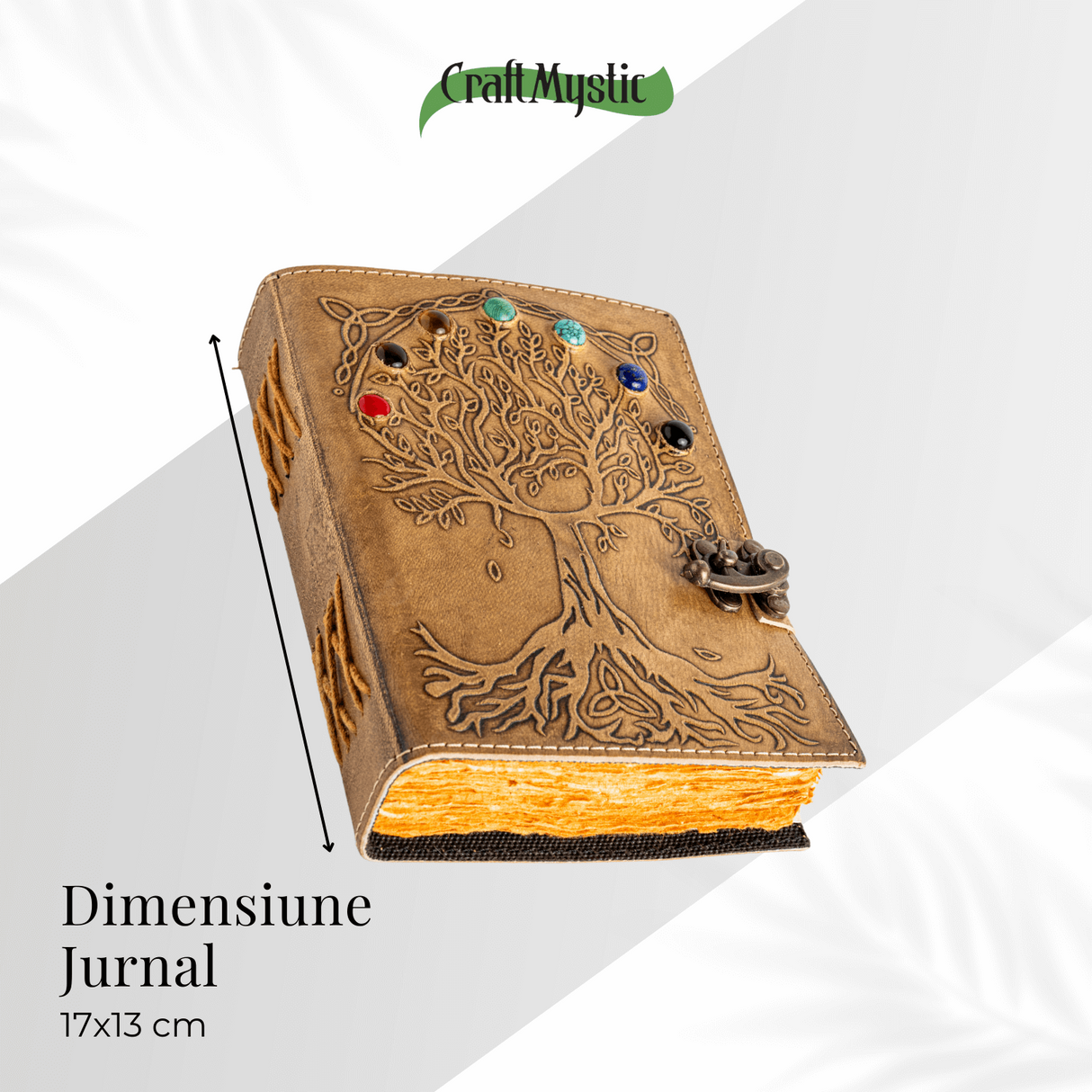 Jurnal Vintage maro cu Arborele Vietii si 7 Chakre - Piele Naturala