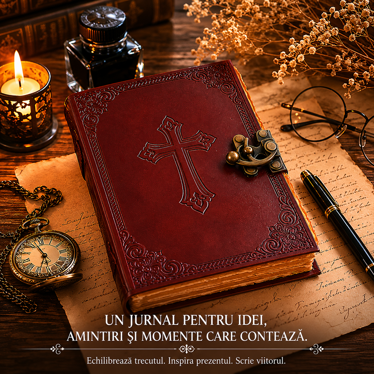 Jurnal din Piele Naturala cu Cruce Embosata – Eleganta Vintage si Inspiratie Zilnica