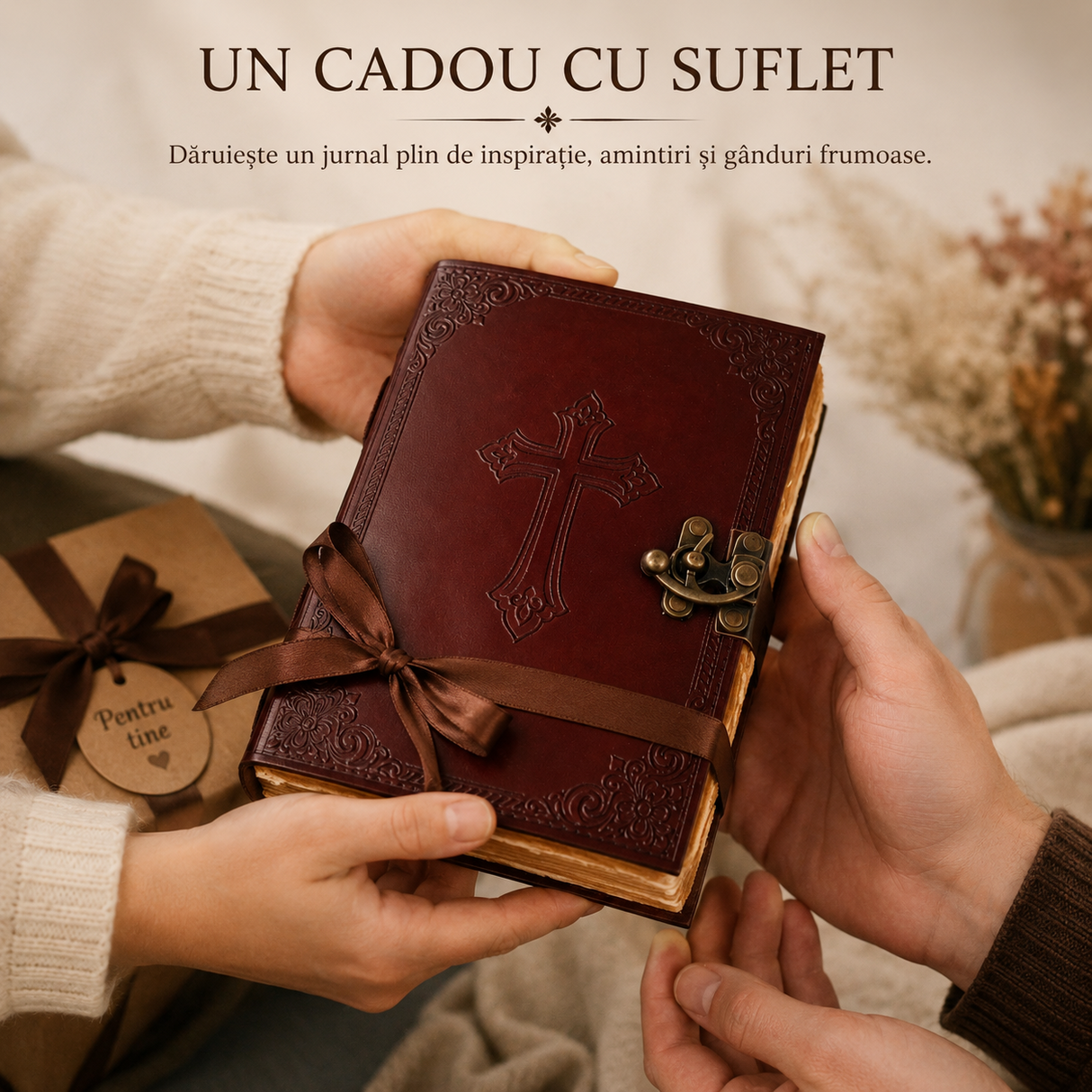 Jurnal din Piele Naturala cu Cruce Embosata – Eleganta Vintage si Inspiratie Zilnica