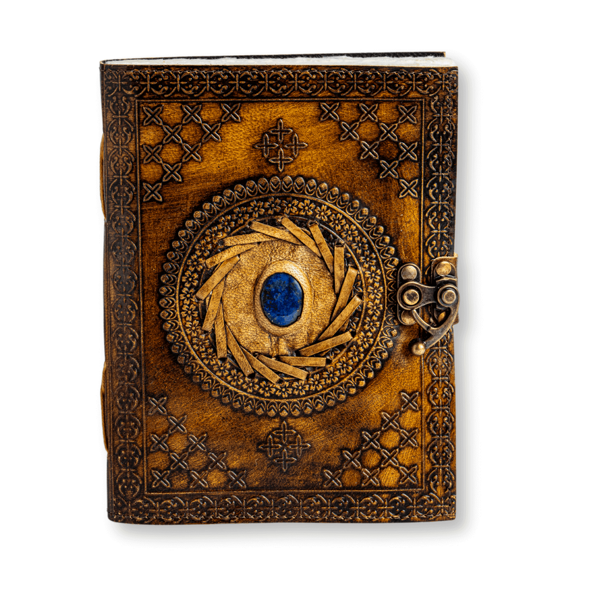 Jurnal din piele naturala cu Lapis Lazuli si hartie de bumbac - Calatorie interioara in stil vintage