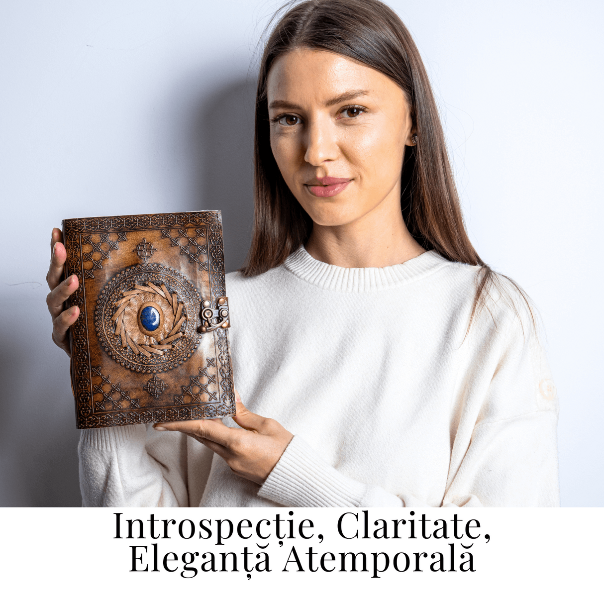 Jurnal din piele naturala cu Lapis Lazuli si hartie de bumbac - Calatorie interioara in stil vintage