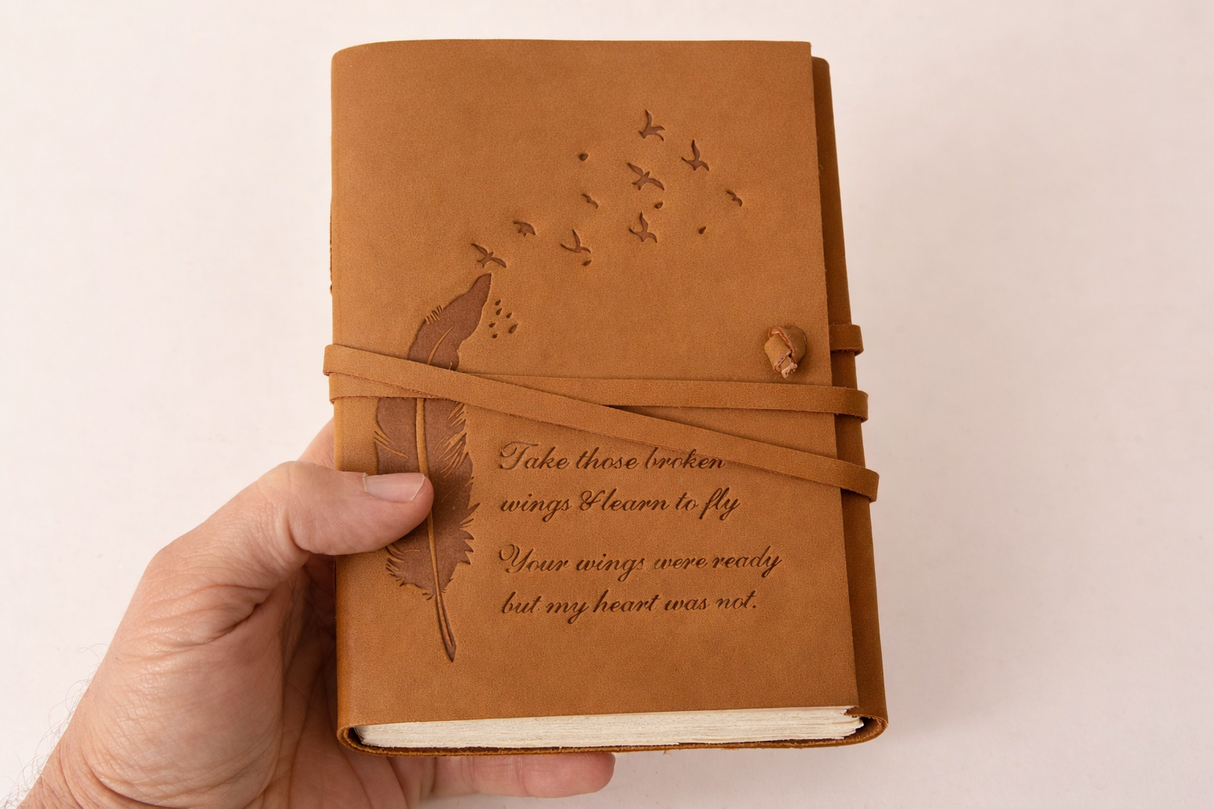 Jurnal Vintage din Piele Naturala "Aripa Libertatii" - hartie din bumbac, 18 × 13 cm