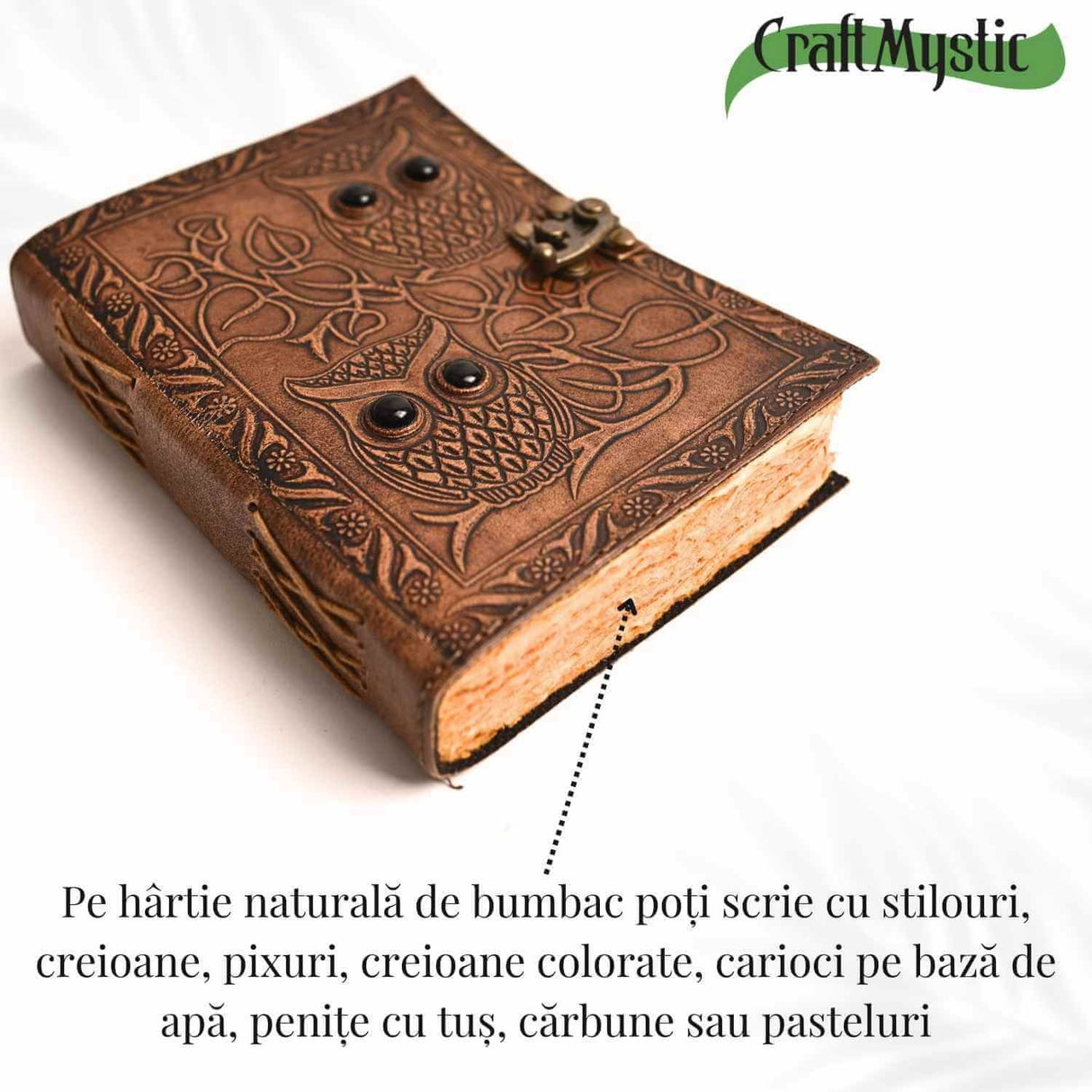 Jurnal piele naturala cu bufnite si obsidian – Intelepciune si protectie