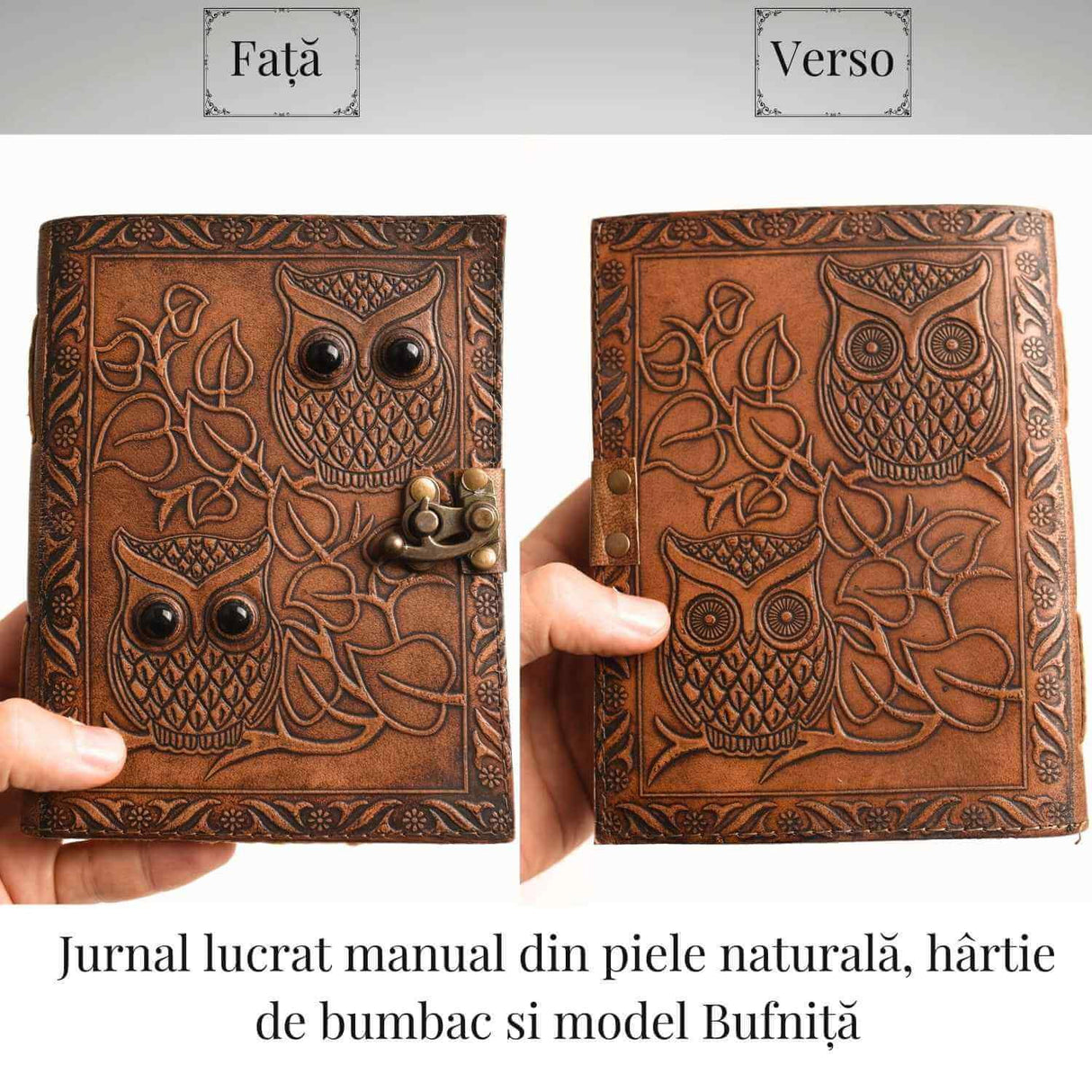 Jurnal piele naturala cu bufnite si obsidian – Intelepciune si protectie