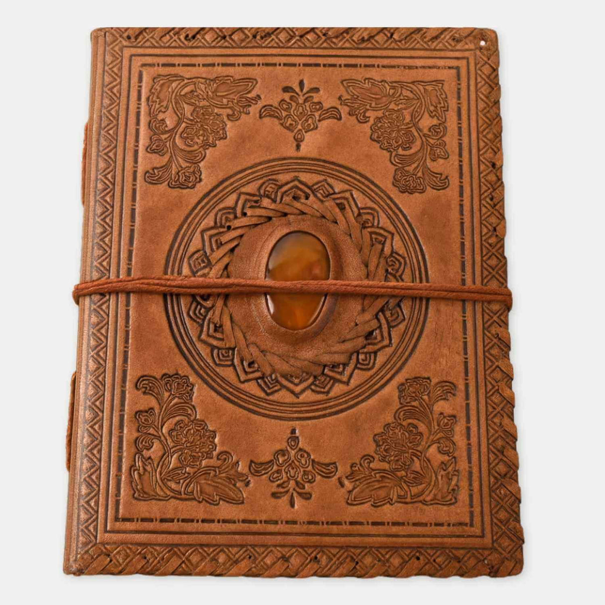 Jurnal Piele Naturala cu Cristal Galben si Hartie din Bumbac – Mandala Vintage