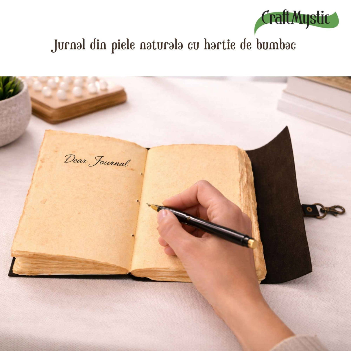 Jurnal din piele naturala cu hartie din bumbac galbena 17x13 cm – Eleganta si autenticitate