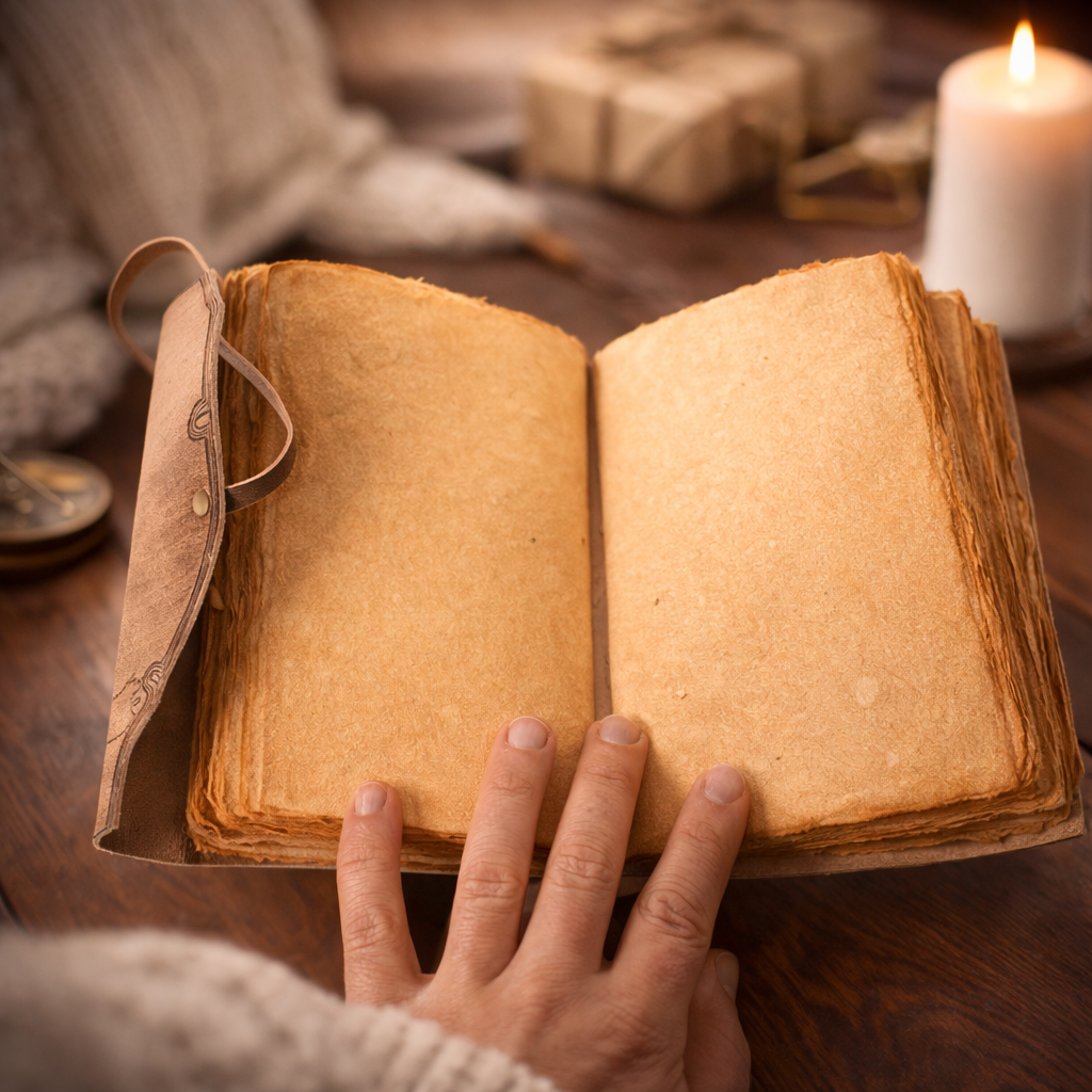 Jurnal Medieval din Piele Naturala cu Harta – Cronicile Exploratorului 18x13 cm