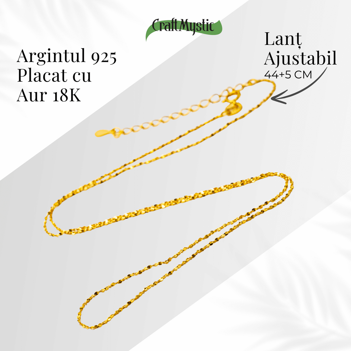 Lant din Argint 925 Placat cu Aur 18K - Subtire, Stralucitor, Reglabil