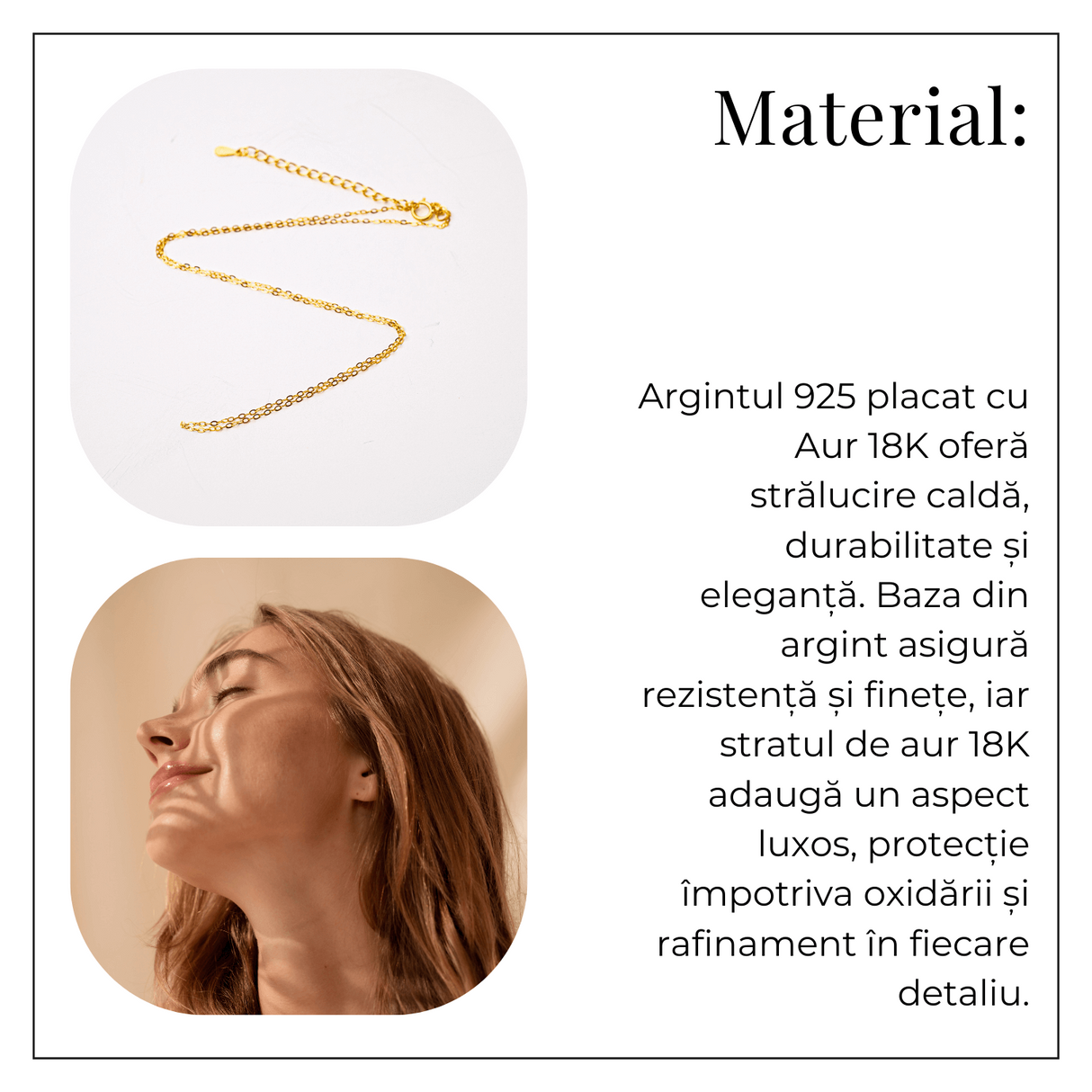Lant Argint 925 Placat cu Aur 18K - Elegant, Ajustabil si Ideal pentru Pandantive
