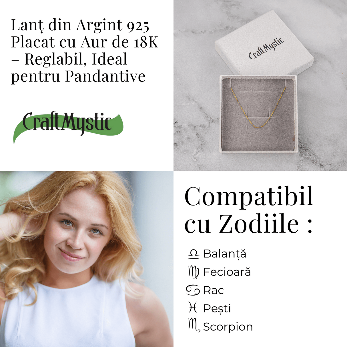 Lant Argint 925 Placat cu Aur 18K - Elegant, Ajustabil si Ideal pentru Pandantive