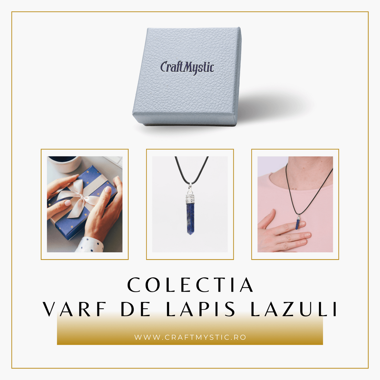 Colier Reglabil cu Pandantiv 35mm Varf de Lapis Lazuli cu 6 Fete