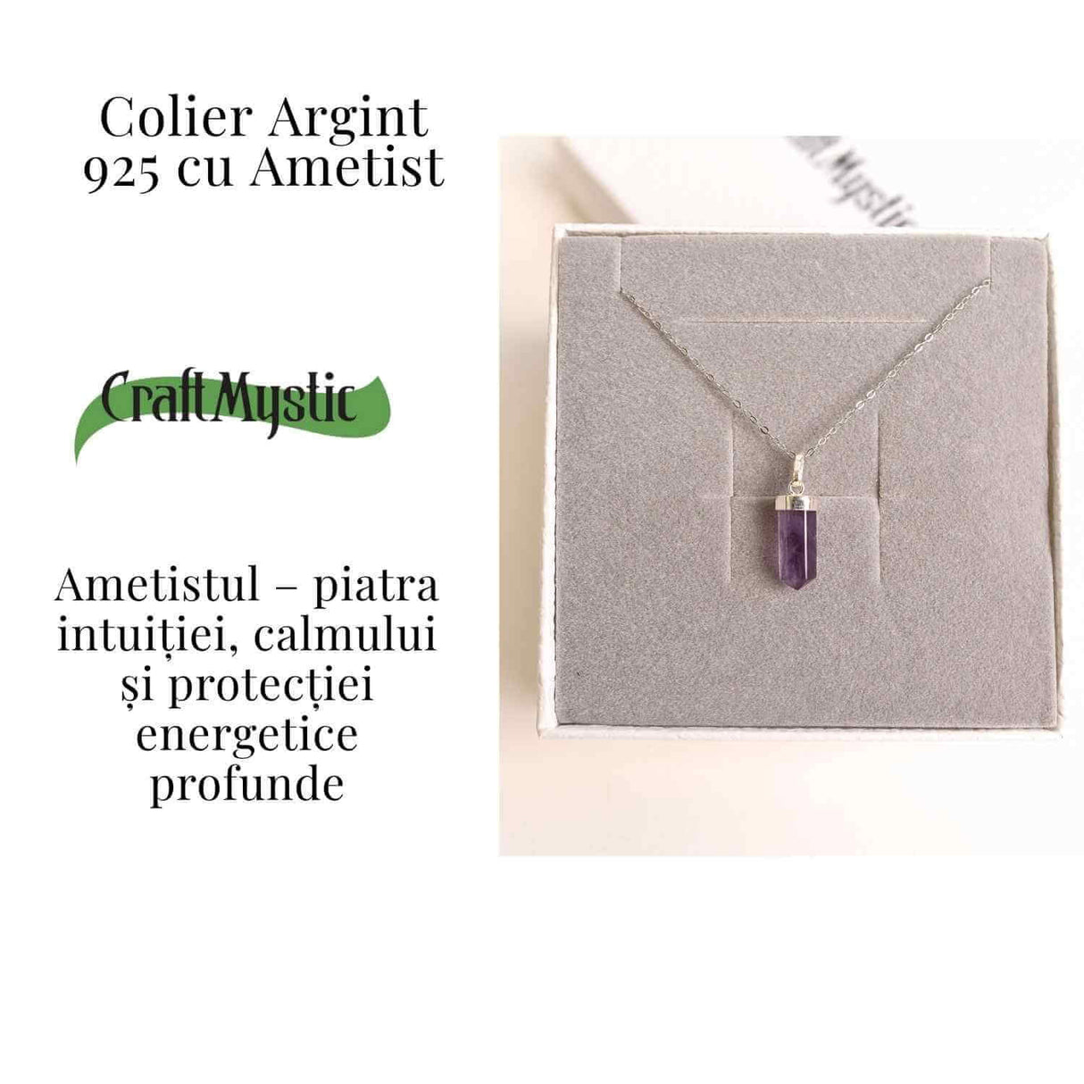 Protectie si Claritate Zilnica - Colier Turnulet cu Ametist si Argint 925