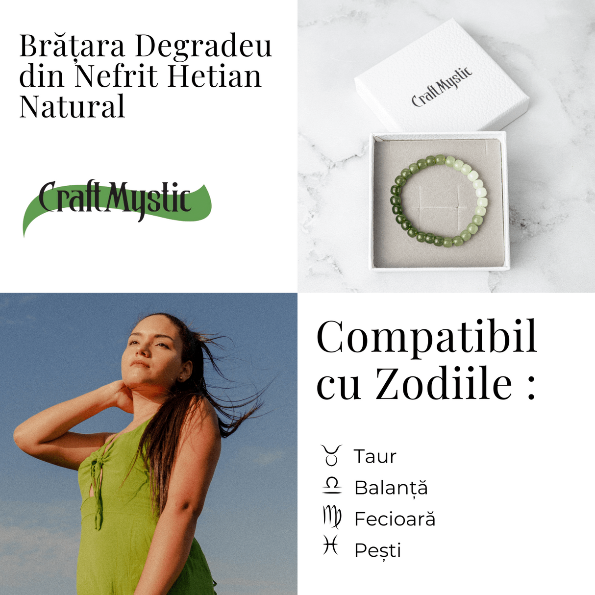 Bratara Degradeu din Nefrit Hetian Natural - Vitalitate si Echilibru