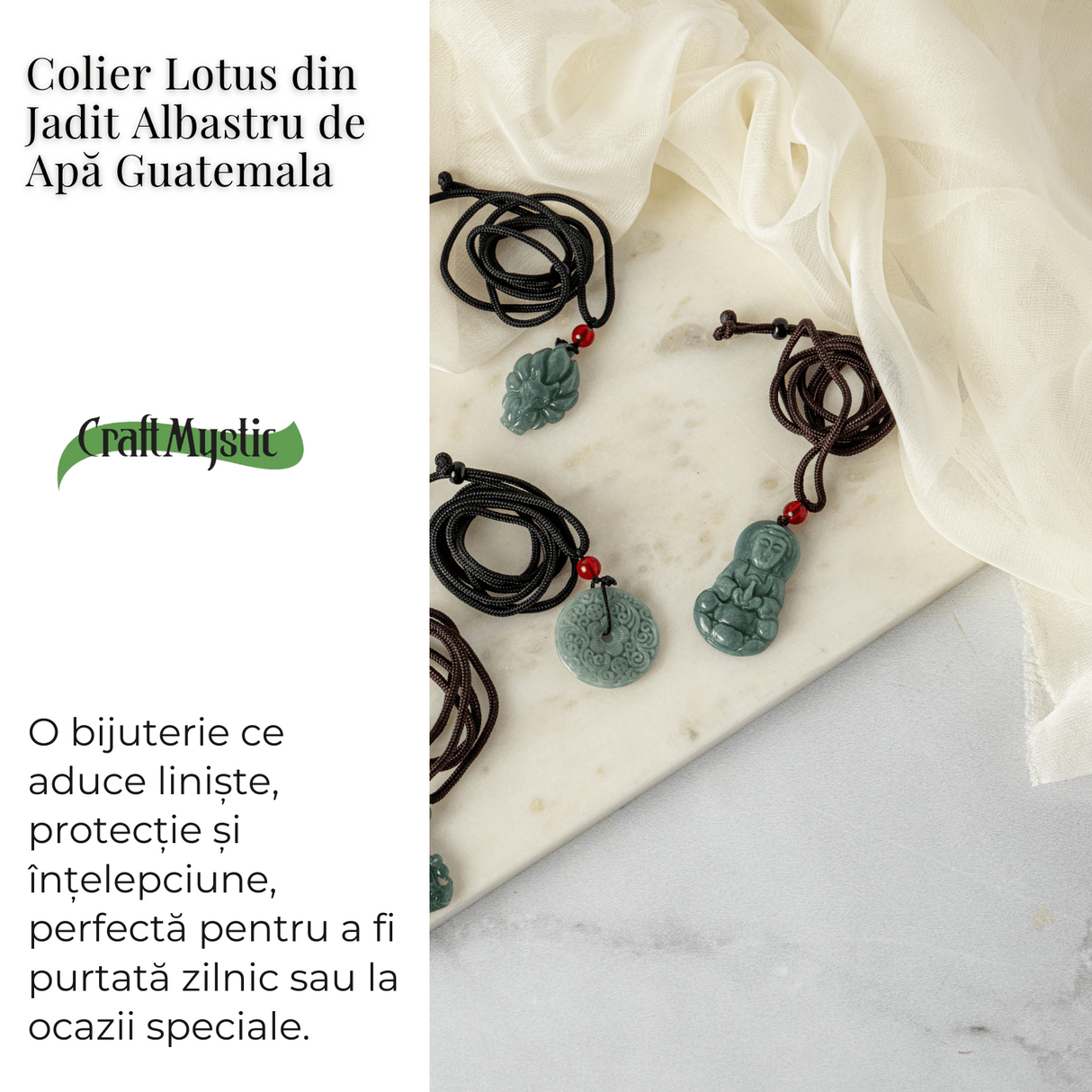 Protectie si Intelepciune - Colier Guanyin din Jad Albastru de Guatemala