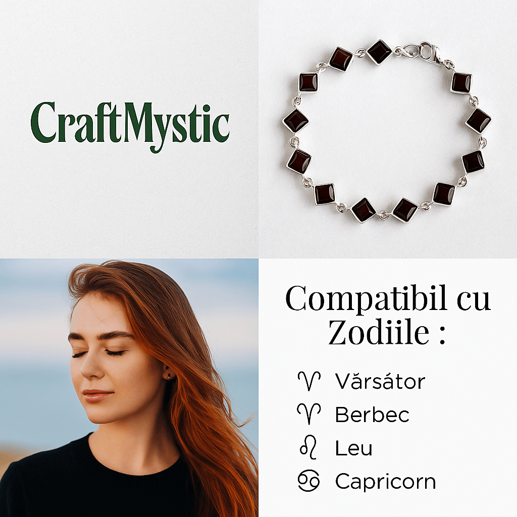 Bratara montura argint 925 cu chihlimbar rosu inchis - Geometrie si rafinament natural