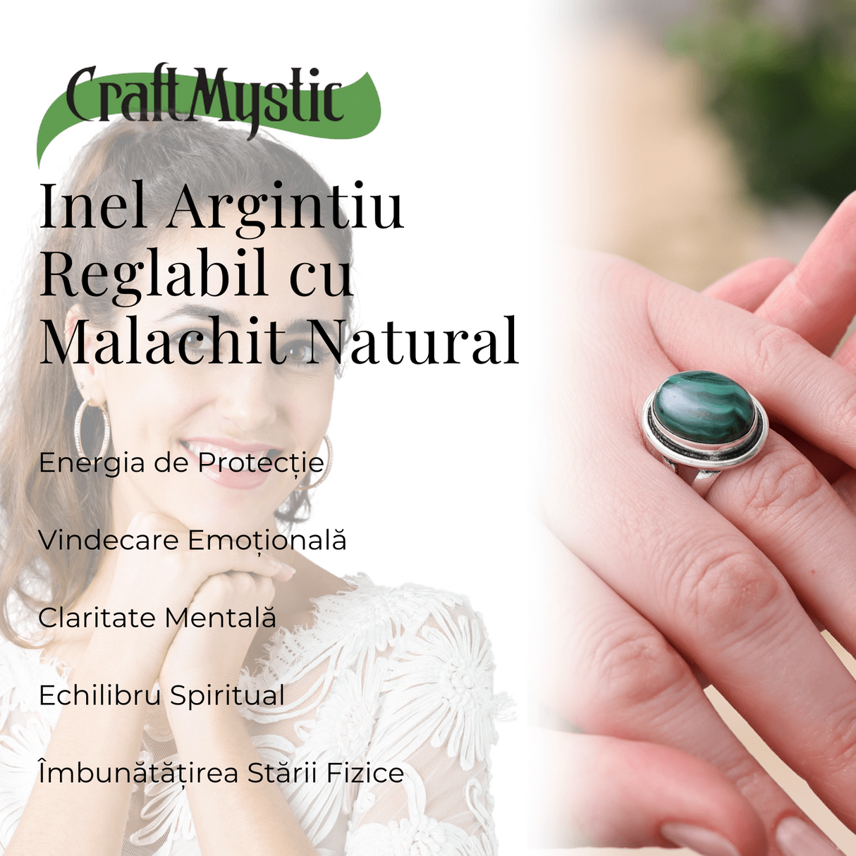 Inel Ajustabil Argintiu cu Cuart Roz natural Qadri