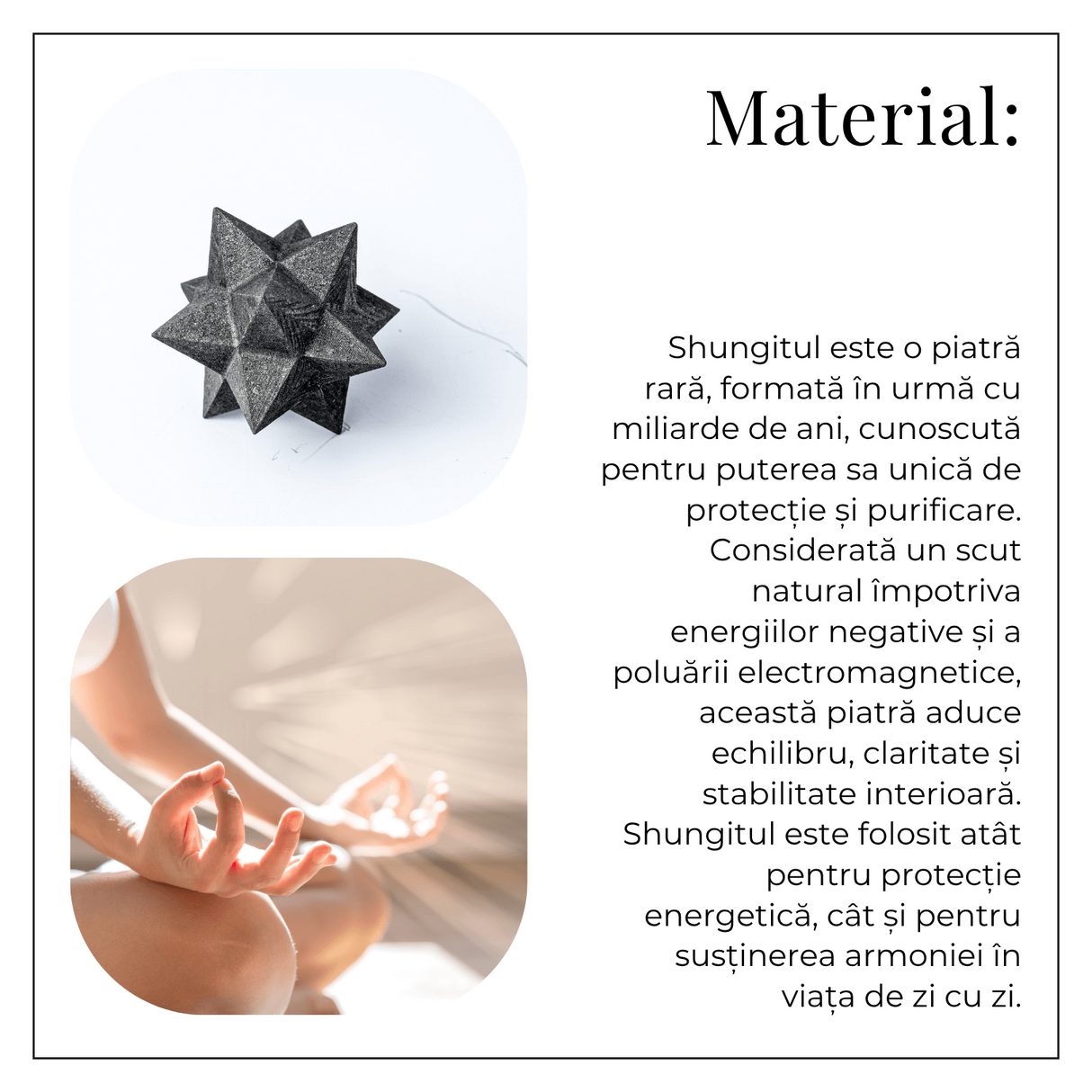 Merkaba din Shungit Natural 5.5 cm – Stea Sacra de Protectie, Purificare si Armonie Energetica