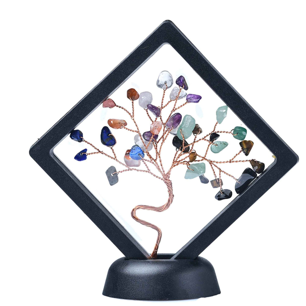 Mini copacel 12 cm din pietre semipretioase Ametist in rama neagra - Ornamente pentru casa reiki cu copaci norocosi