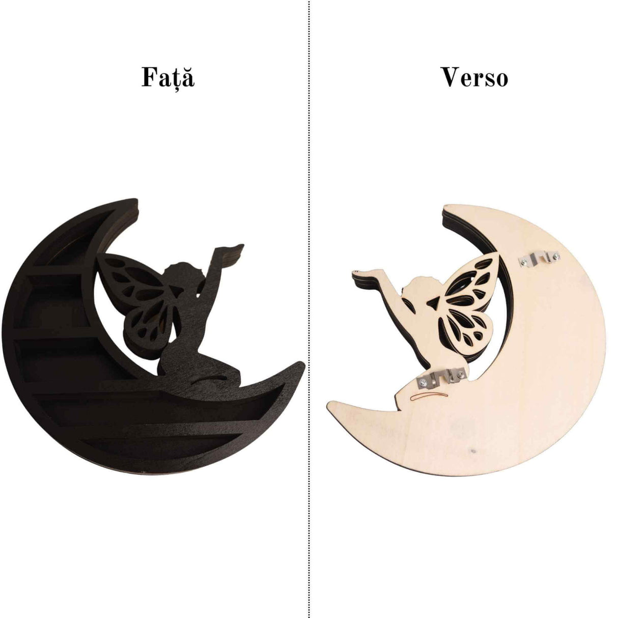 Mini Raft negru 30x30 cm expunere din lemn pentru cristale, uleiuri esentiale design Luna Stea - Decorare pentru camera