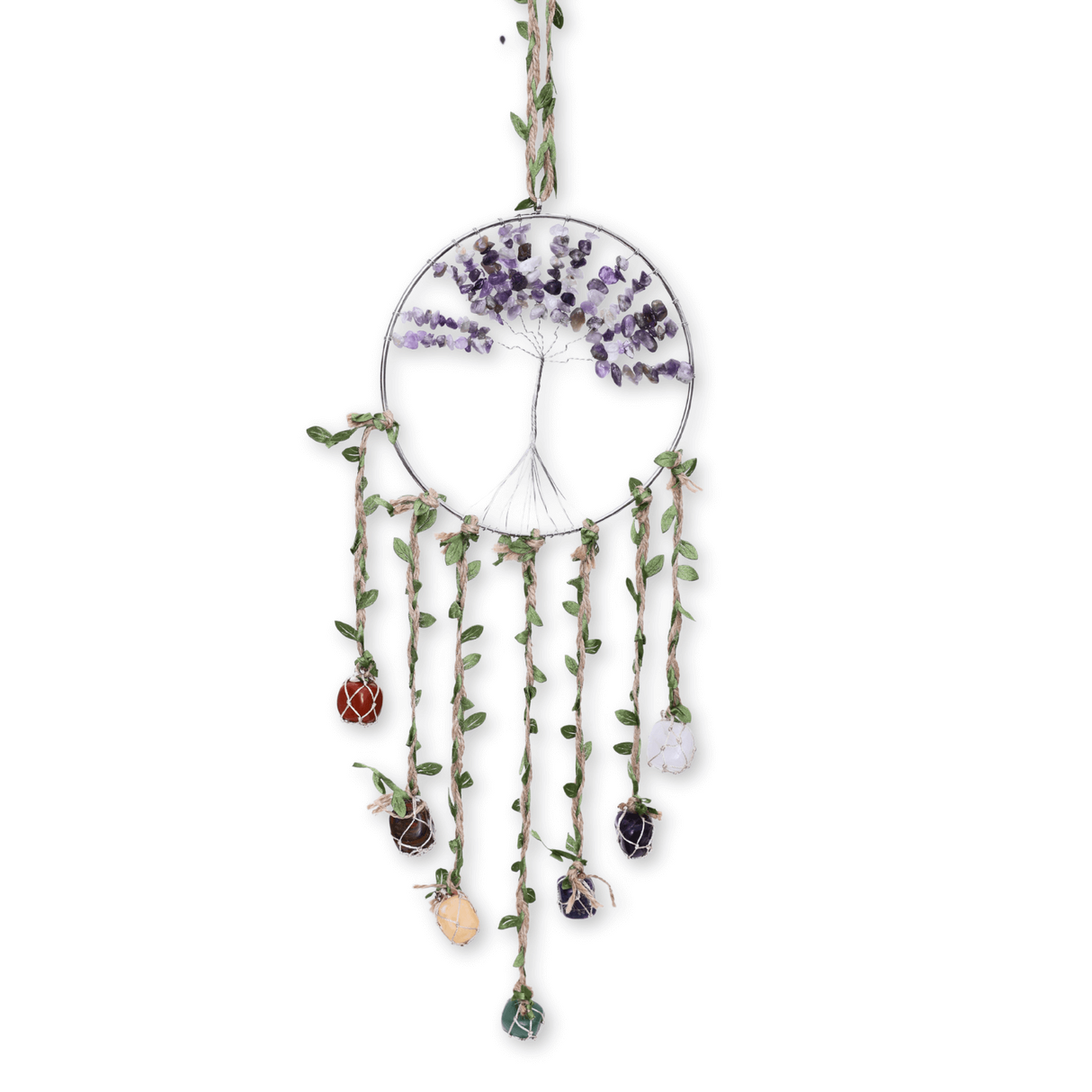 Dreamcatcher cu 7 tipuri de Cristale pentru cele 7 Chakre și Model Arborele Vietii