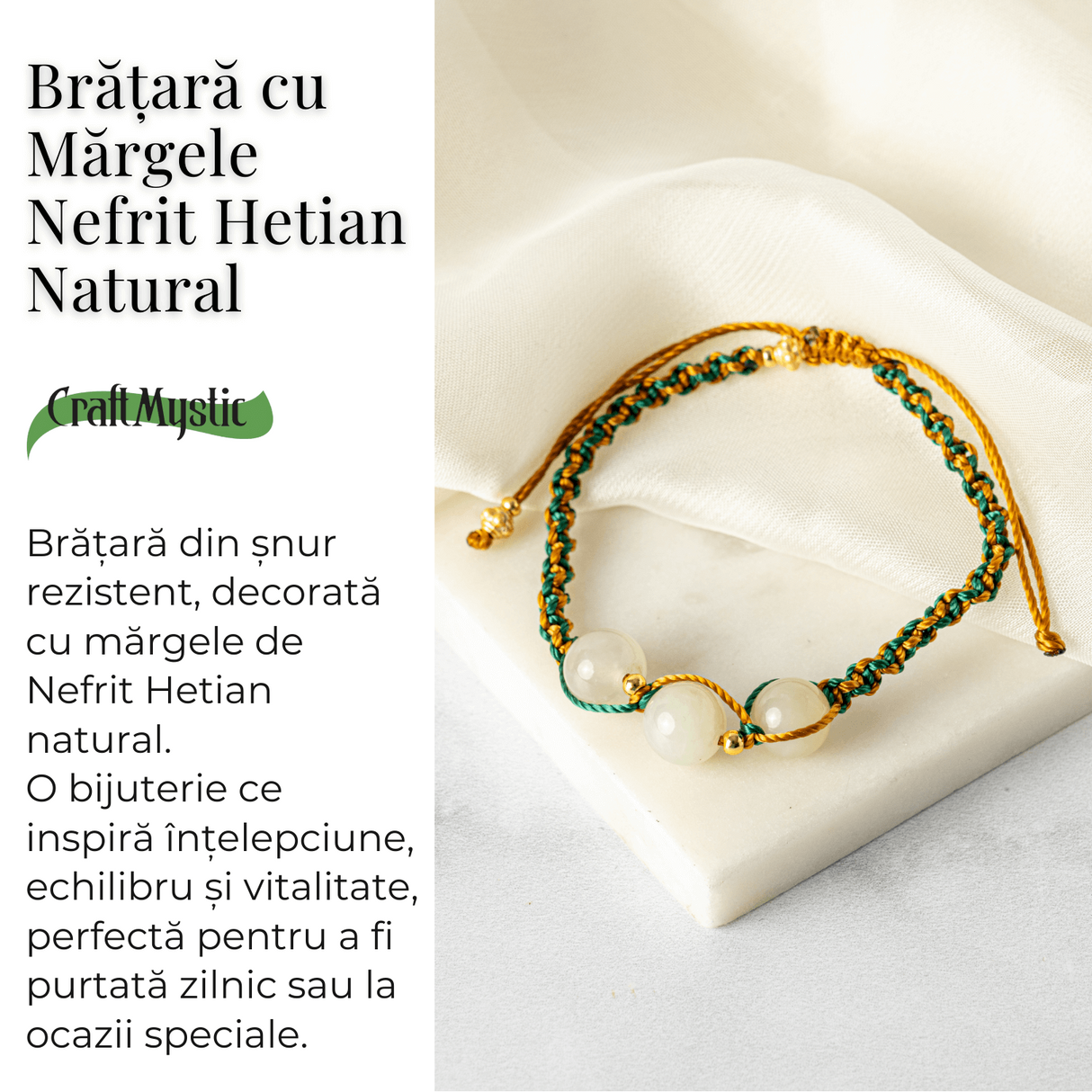 Noroc si Echilibru - Bratara Impletita din Jad Hetian Natural