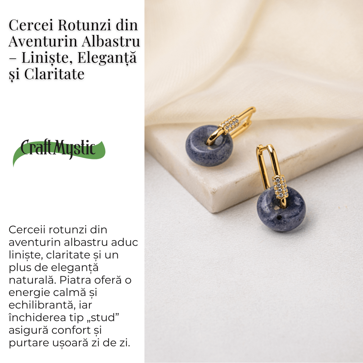 Cercei Cupru Placat Auriu cu Aventurin Albastru forma Pi - Claritate, Calm si Echilibru Interior