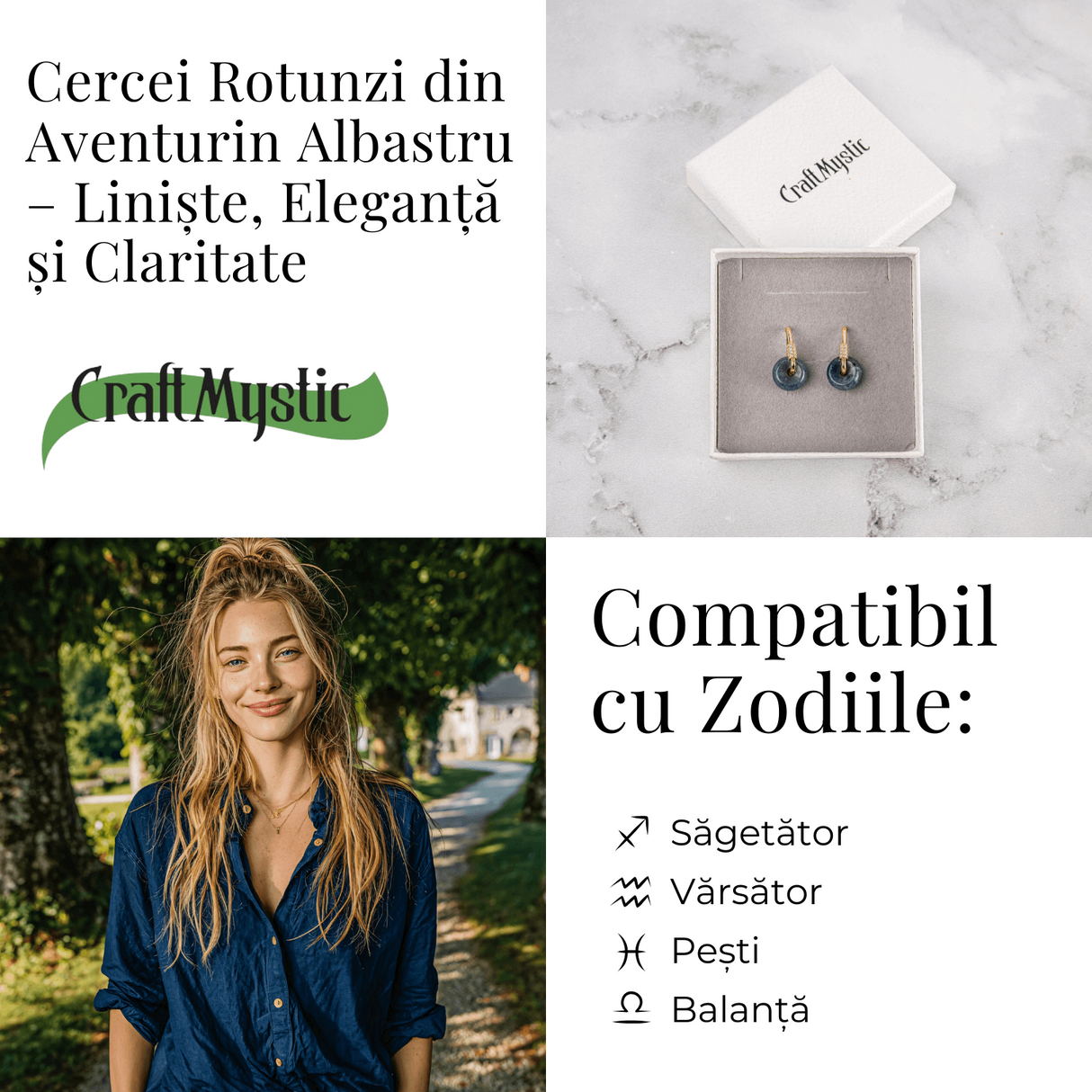 Cercei Cupru Placat Auriu cu Aventurin Albastru forma Pi - Claritate, Calm si Echilibru Interior